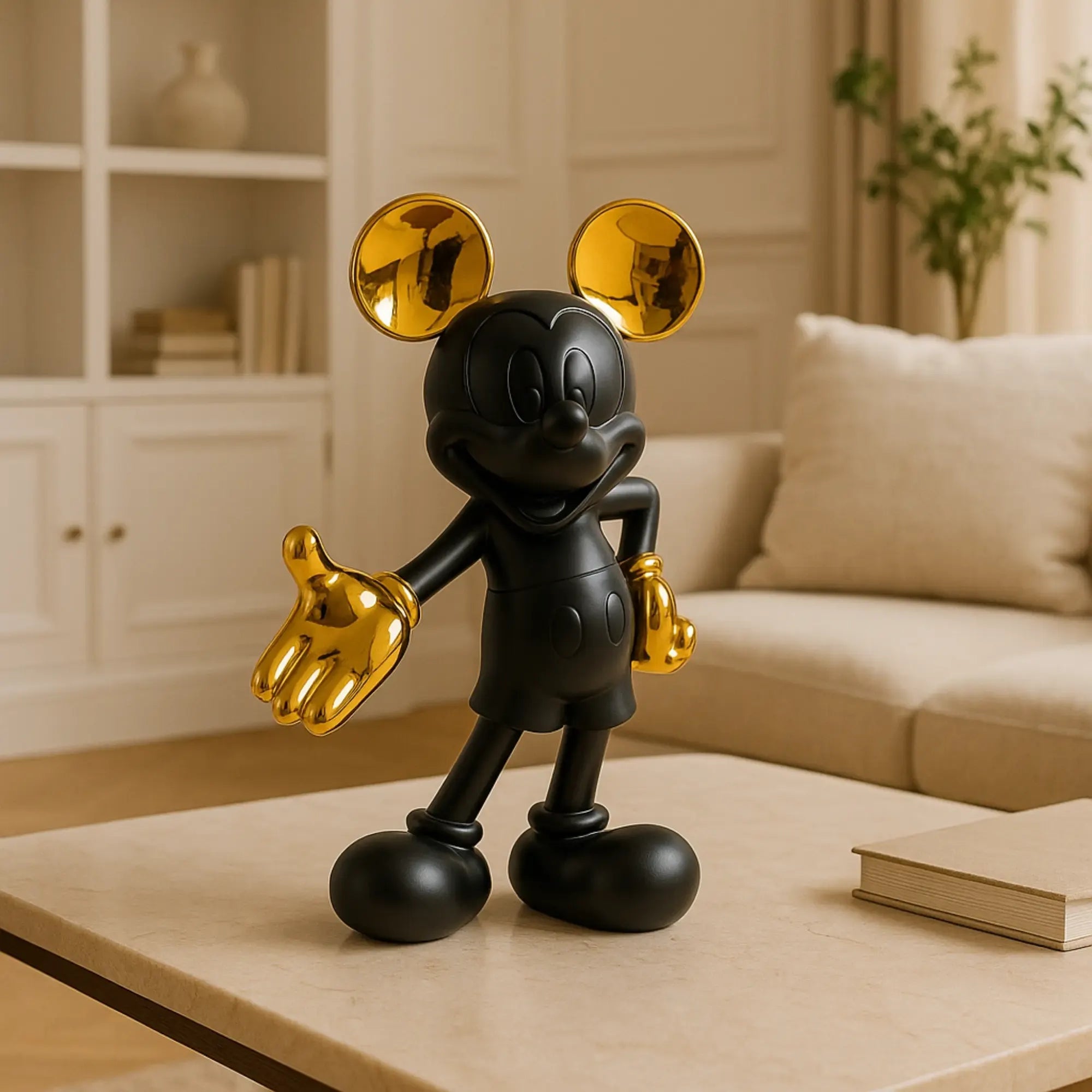 Zeichentrickfigur - Lachender Goldener Micky Maus Sammlerstück - wel.Mickey Mouse Schwarz-Stehend