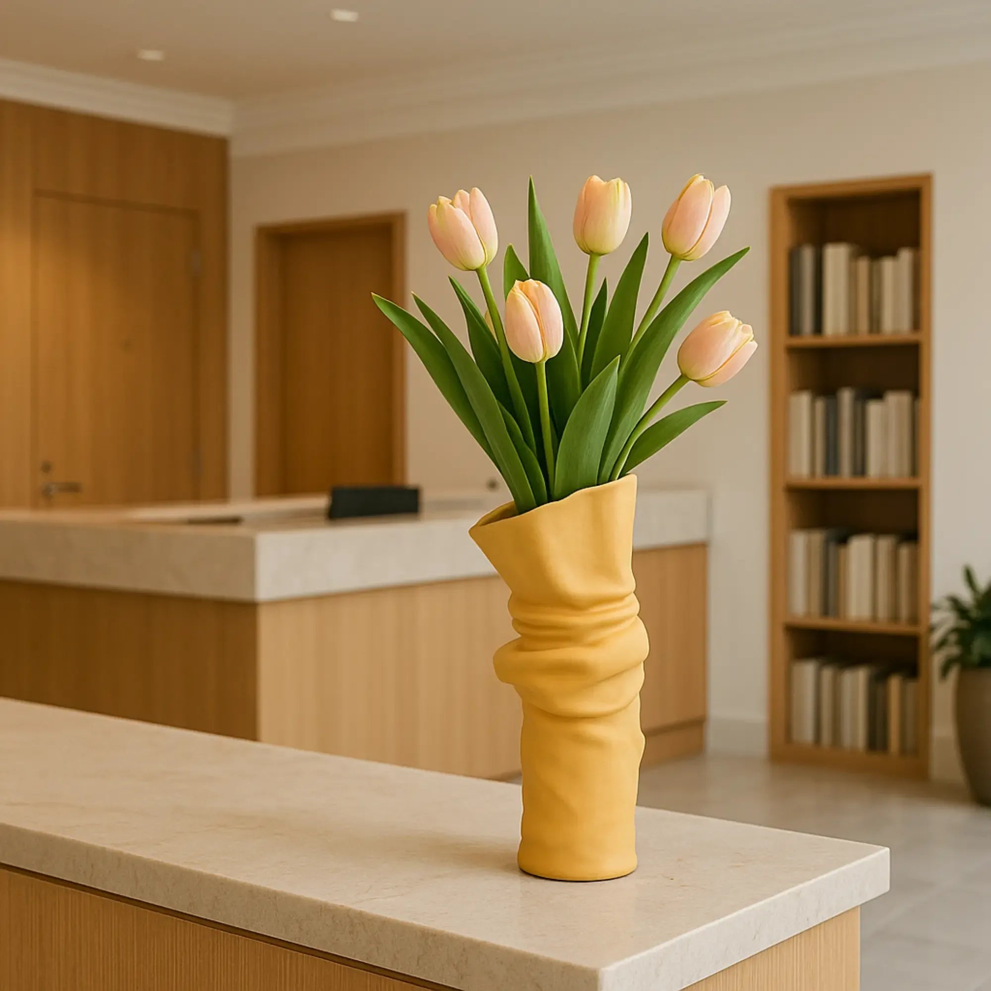 Keramikvase - handgemachte Designvase - Skulpturale Standvase Ondula Terrae Beige