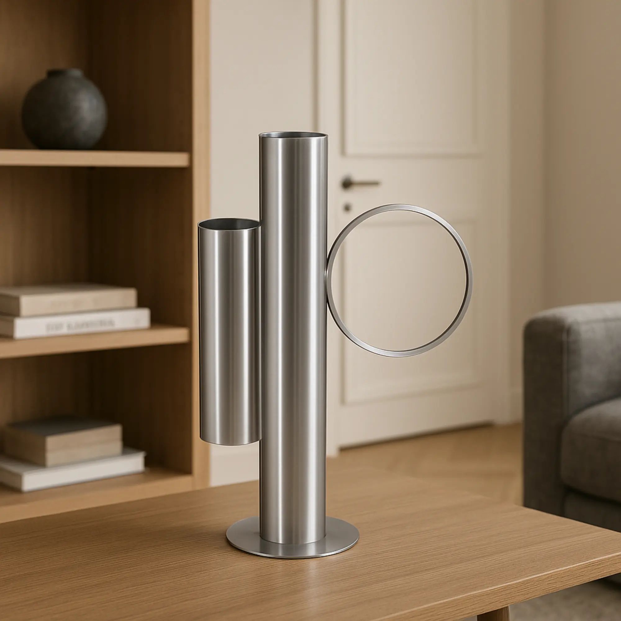 Edelstahlvase - Moderne Dekovase in skulpturaler Form - Architektonische Standvase Gemini Anello Default Title