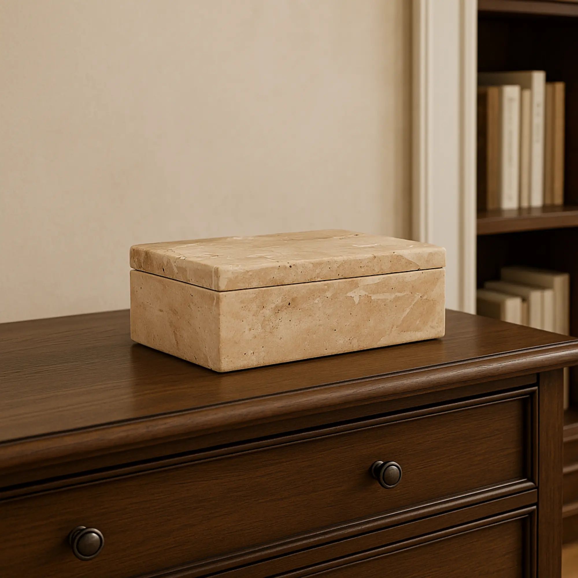 Aufbewahrungsbox - Schmuckdose aus Naturstein - Minimalistische Steinbox Boîte Travertin Épure Groß