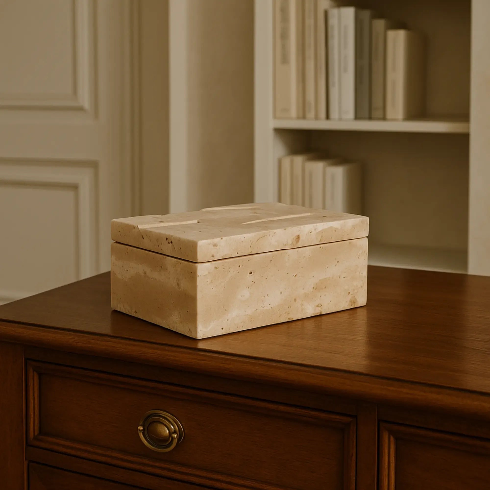 Aufbewahrungsbox - Schmuckdose aus Naturstein - Minimalistische Steinbox Boîte Travertin Épure Klein