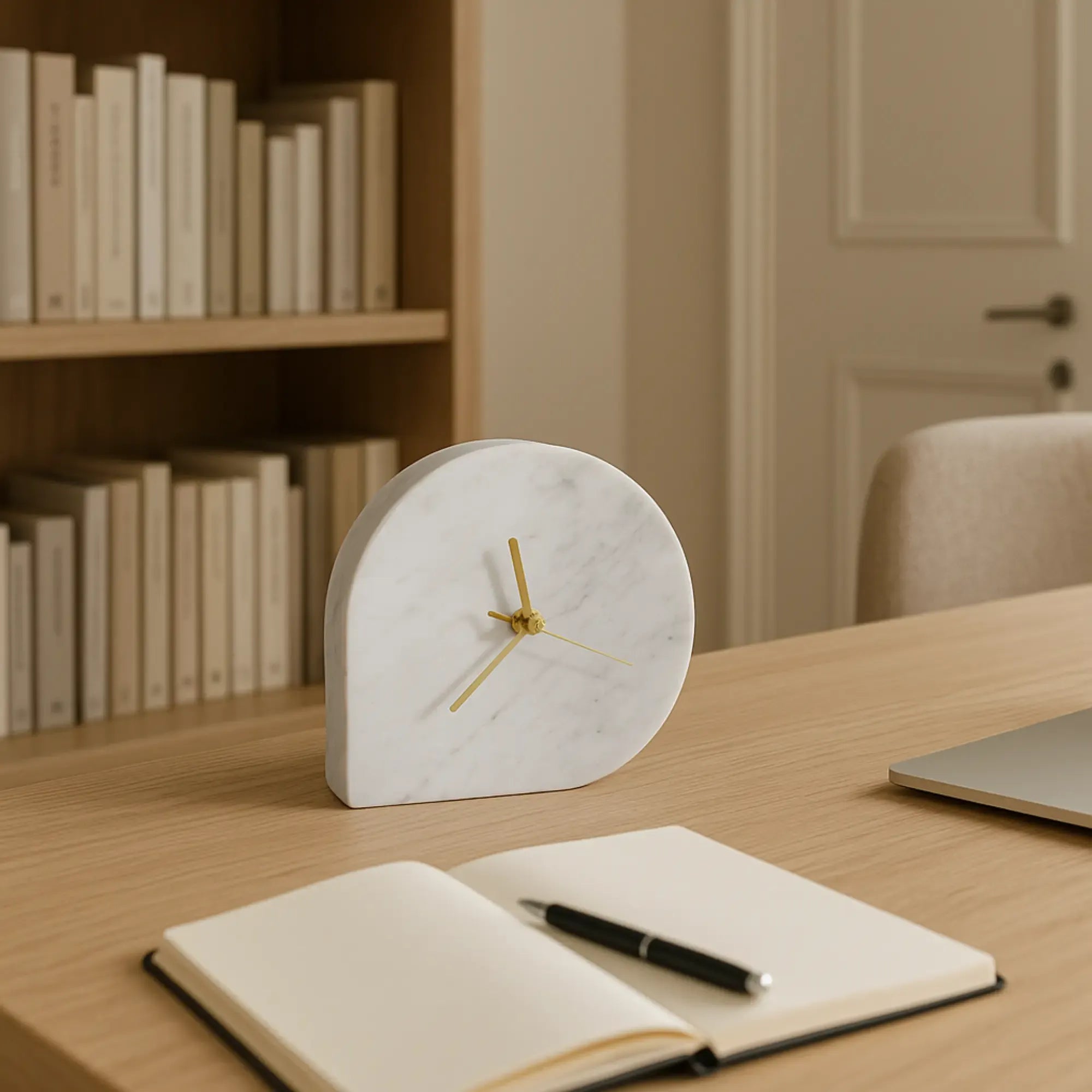 Tischuhr - Minimalistische Marmoruhr - Skulpturaler Zeitmesser Arcus Tempus