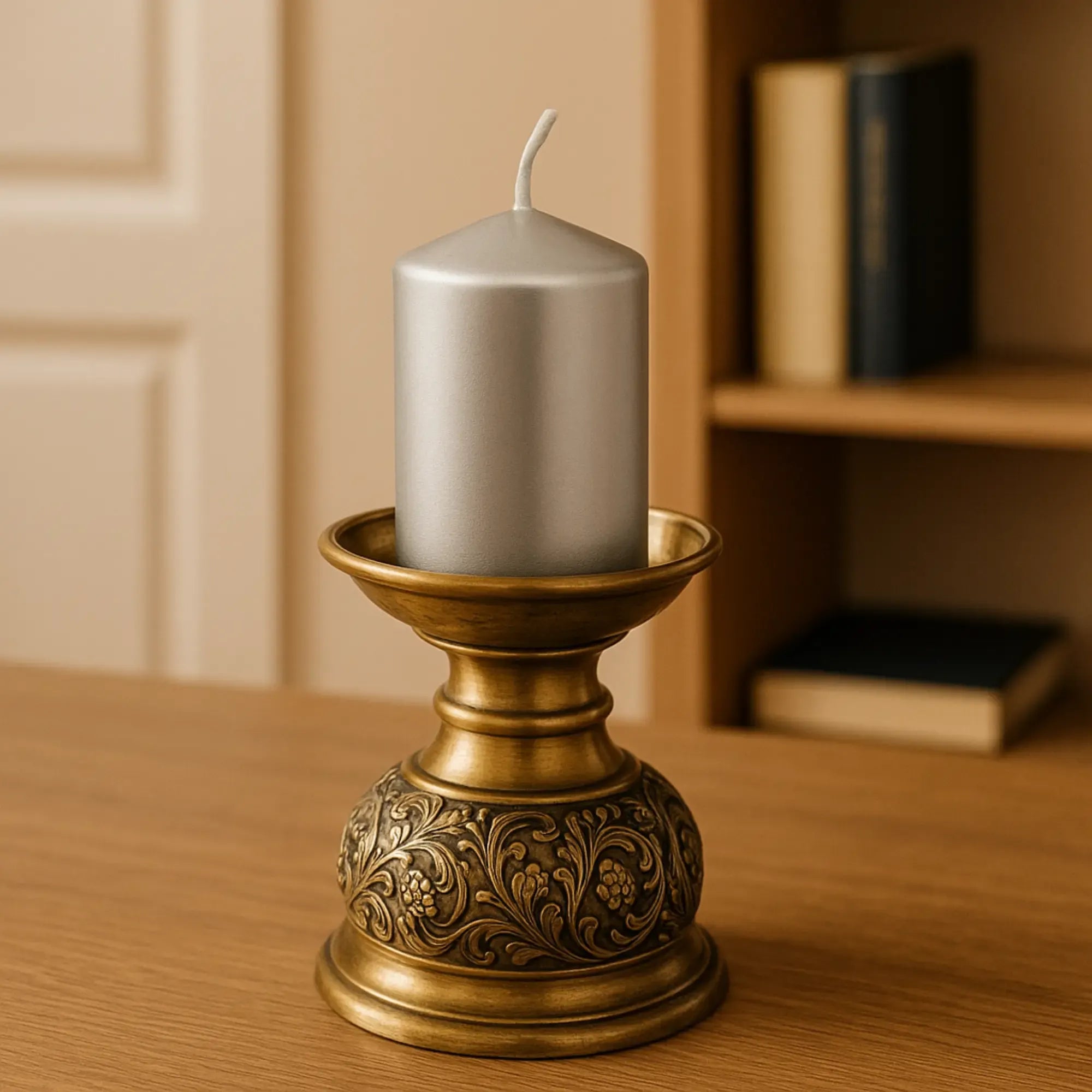 Kerze - Stumpenkerze Metallisch – Silberner Block, 30h Brenndauer Argentum Glänzendes Silber