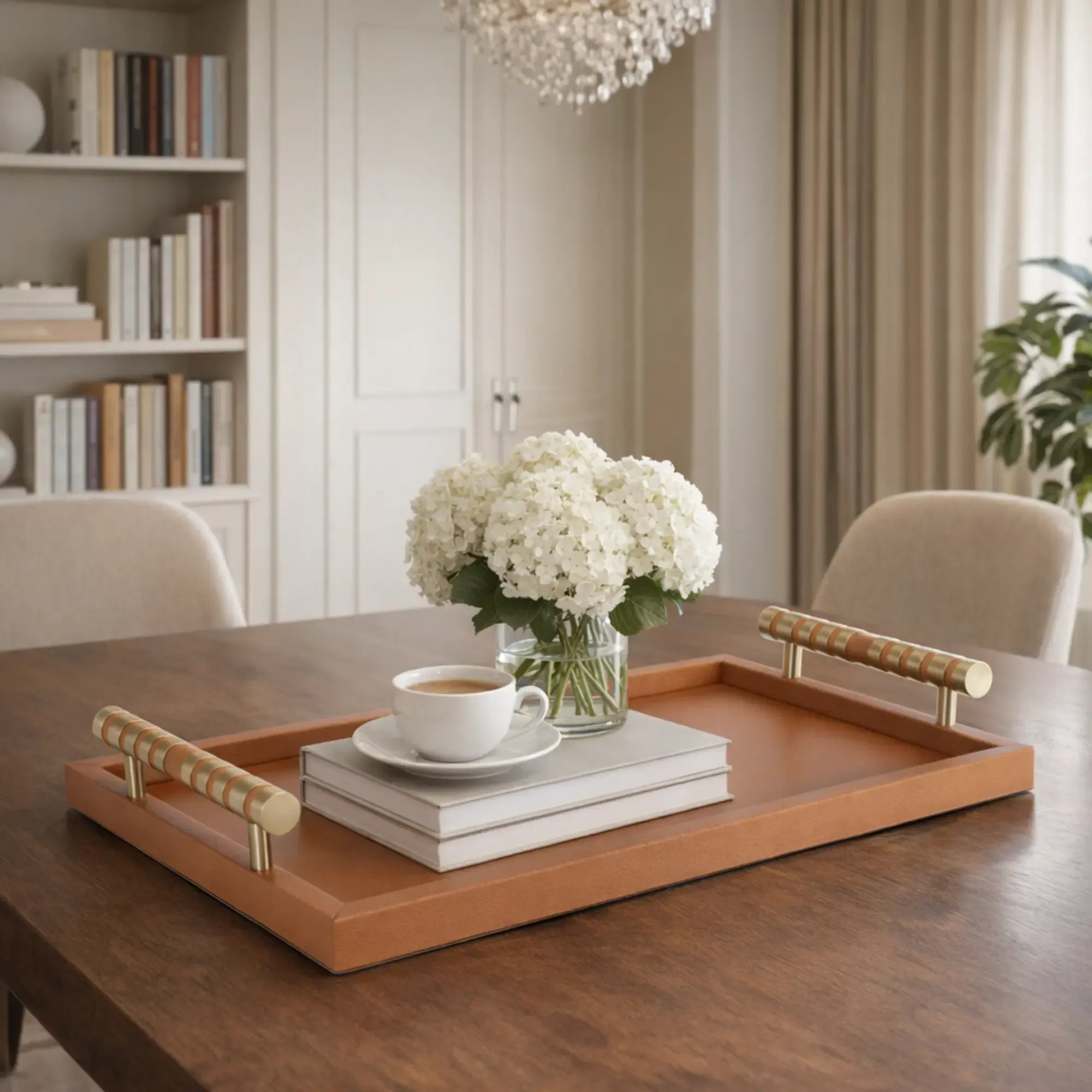 Serviertablett - Kunstleder Tablett mit Halterung Servierhelfer Cognac Leder Aurea Nan