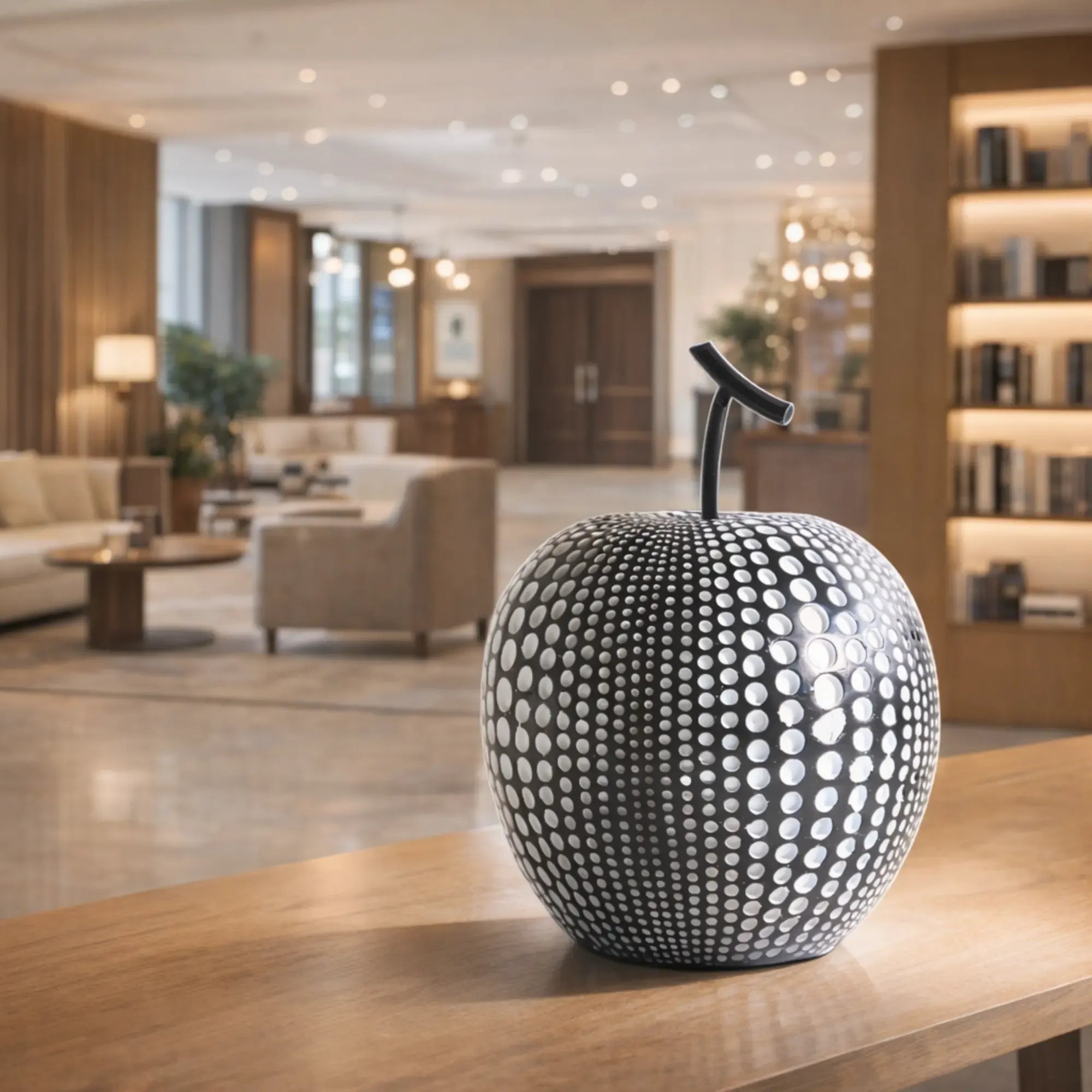 Dekoobjekt - Apfel Skulptur – Kunstharz Schwarz‑Silber Obstdekor – Abstraktes Designobjekt Noir Nan