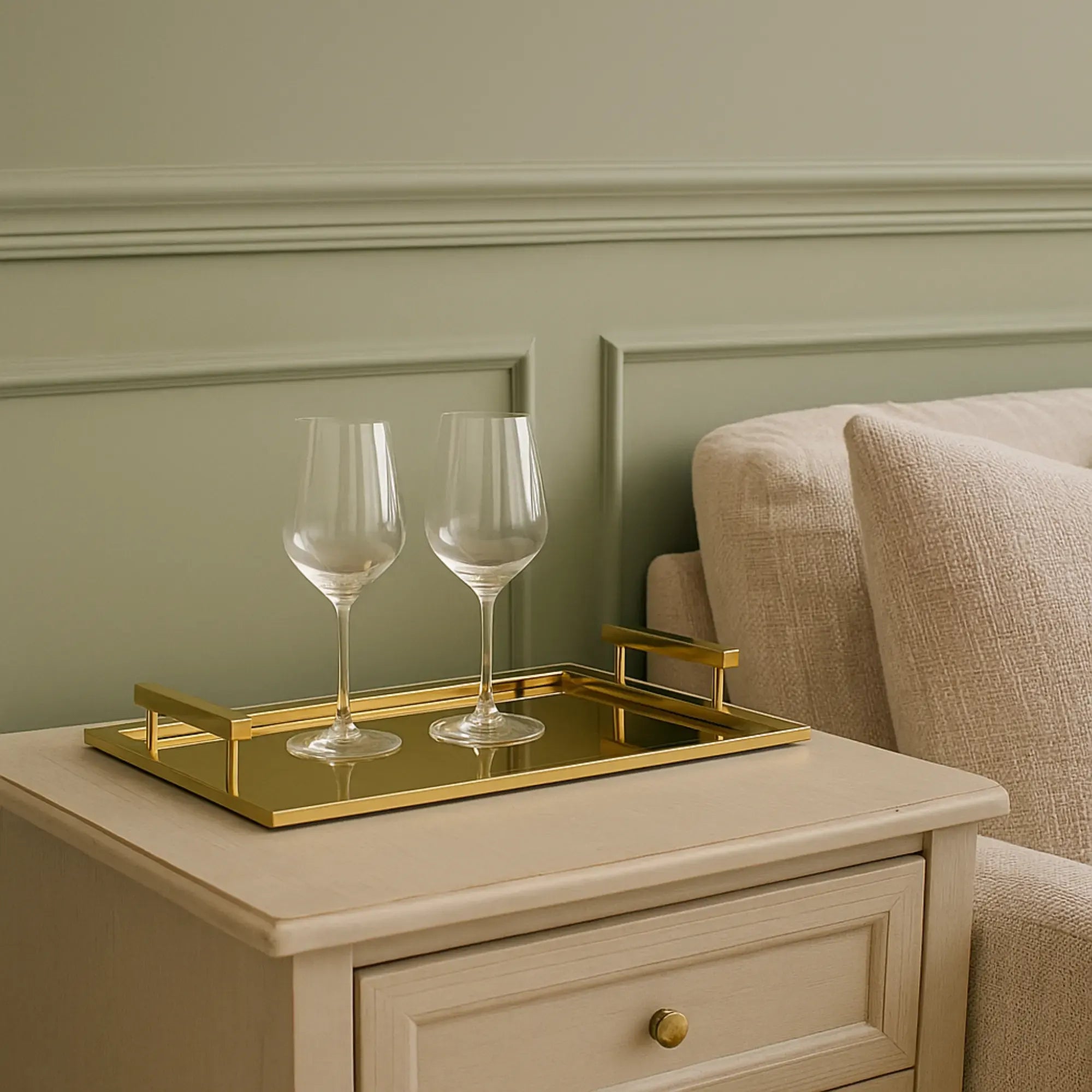 Serviertablett - mit Griff Gold - Edles Tragetablett rechteckig Glatis