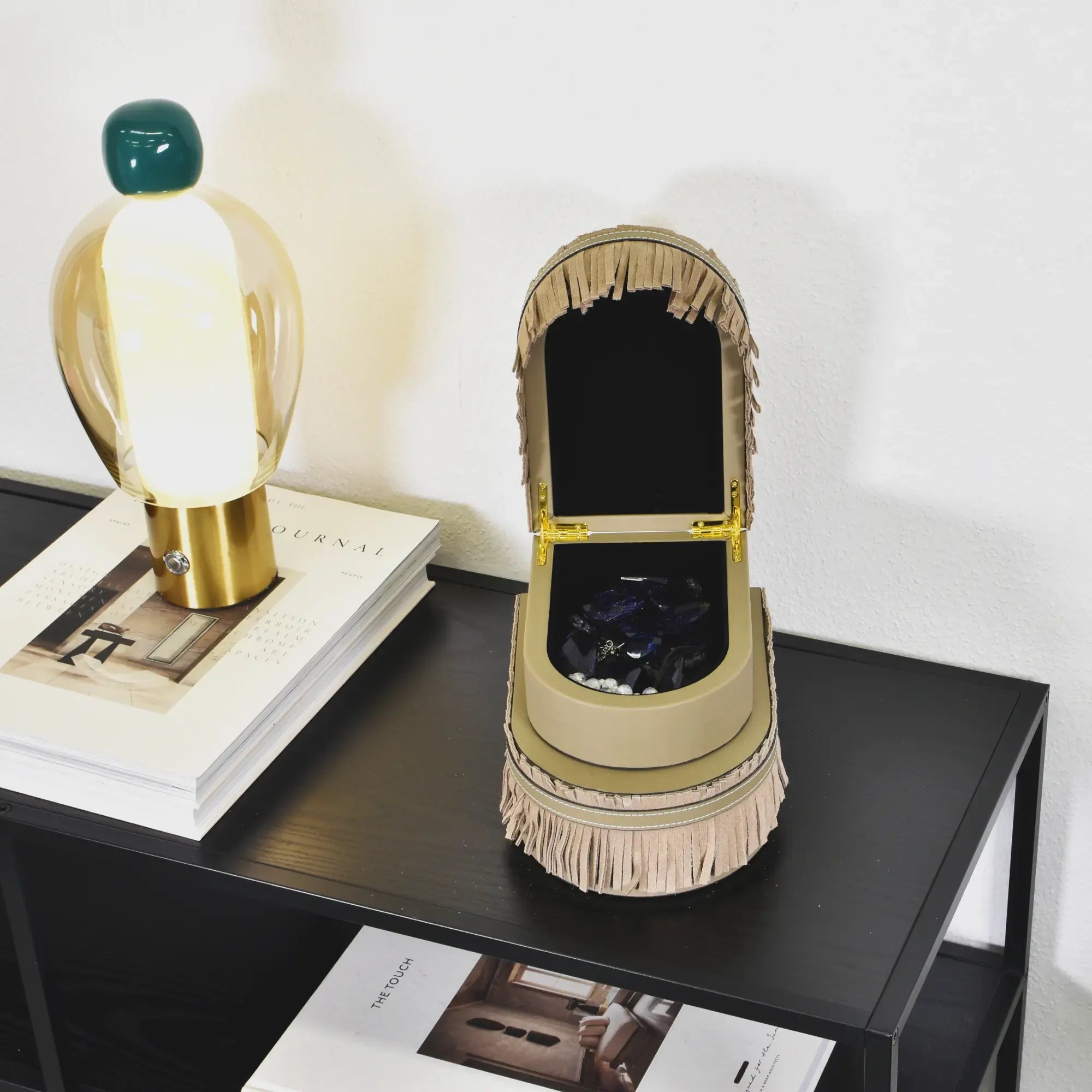 Schmuckbox - Schmuckschatulle Leder-Aufbewahrungsbox – Velours Schmuckkästchen – Frangé Klein