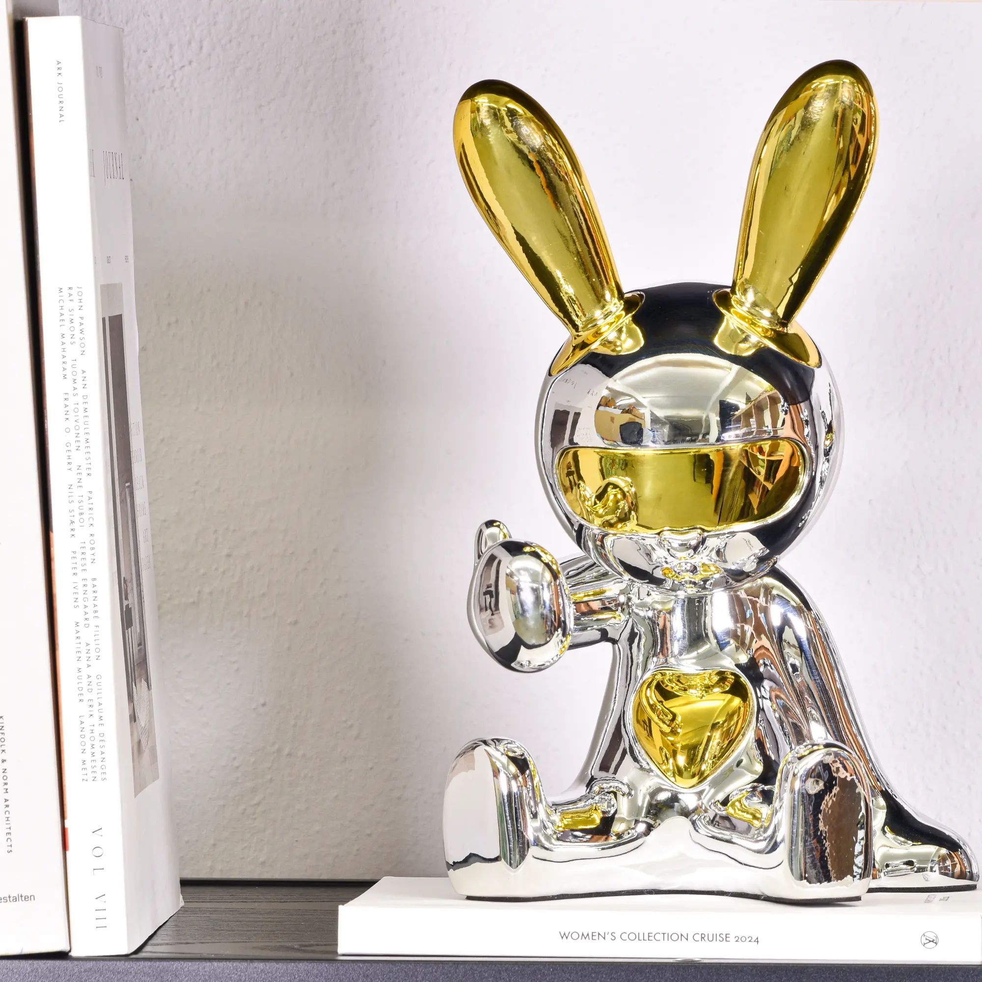 Cartoonfigur - Skulptur spiegelpolierte Hasenfigur – Cartoon Dekofigur – Pop-Art Dekoobjekt Lapin Aurum Nan
