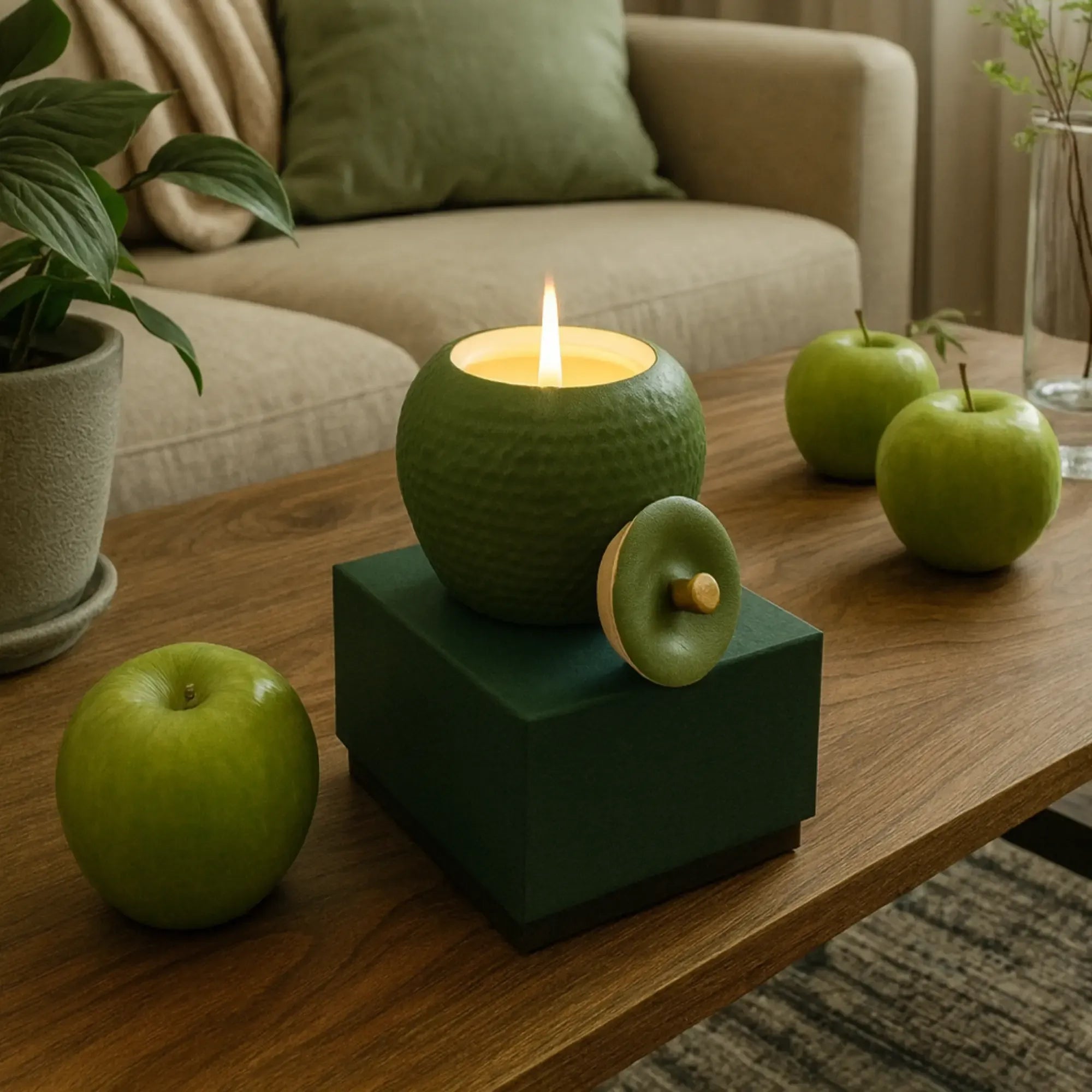 Duftkerze - nachaltige Kerze in Keramik-Dose Apfelform - Aromakerze Apfel Lavendel