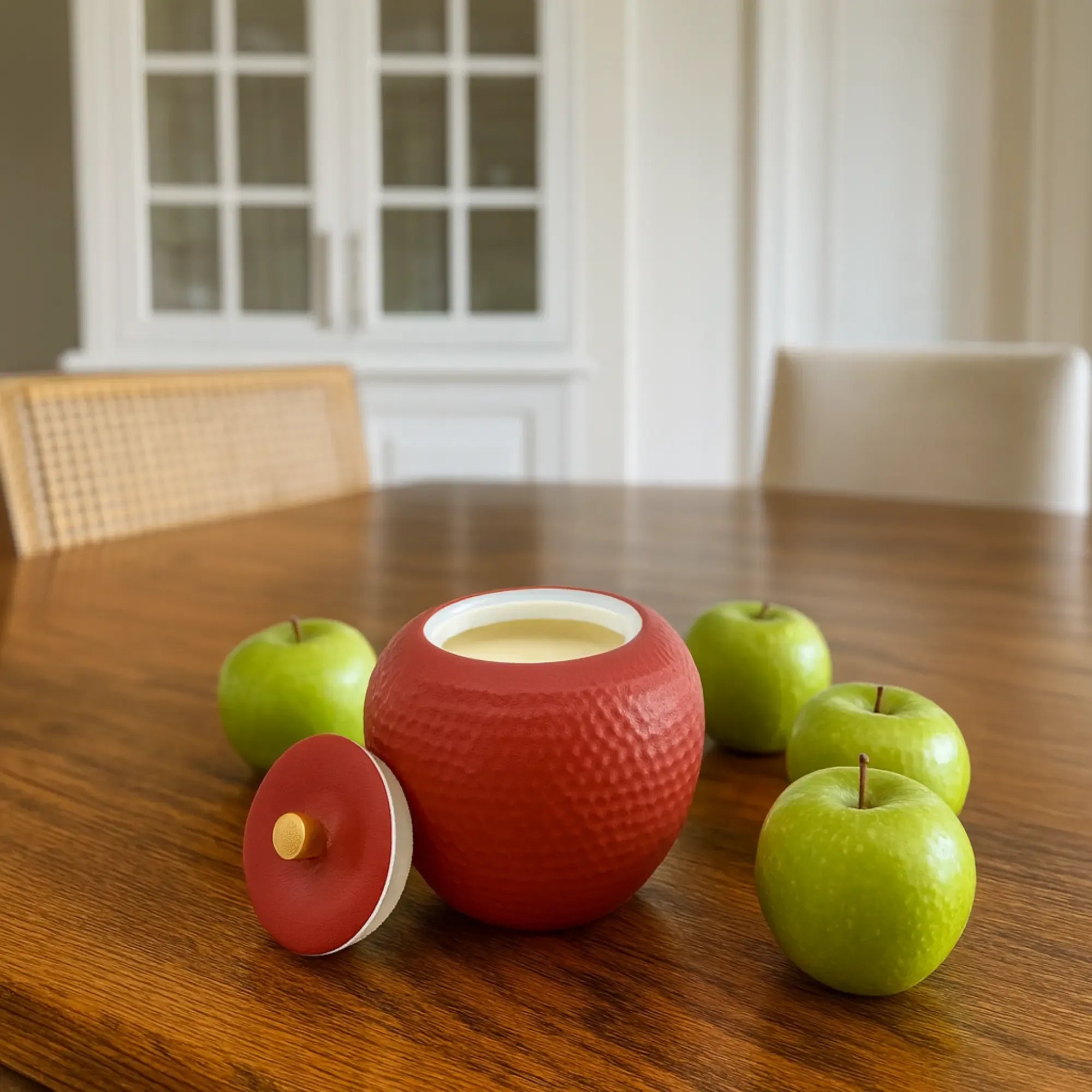 Duftkerze - nachaltige Kerze in Keramik-Dose Apfelform - Aromakerze Apfel Zitronenrosen