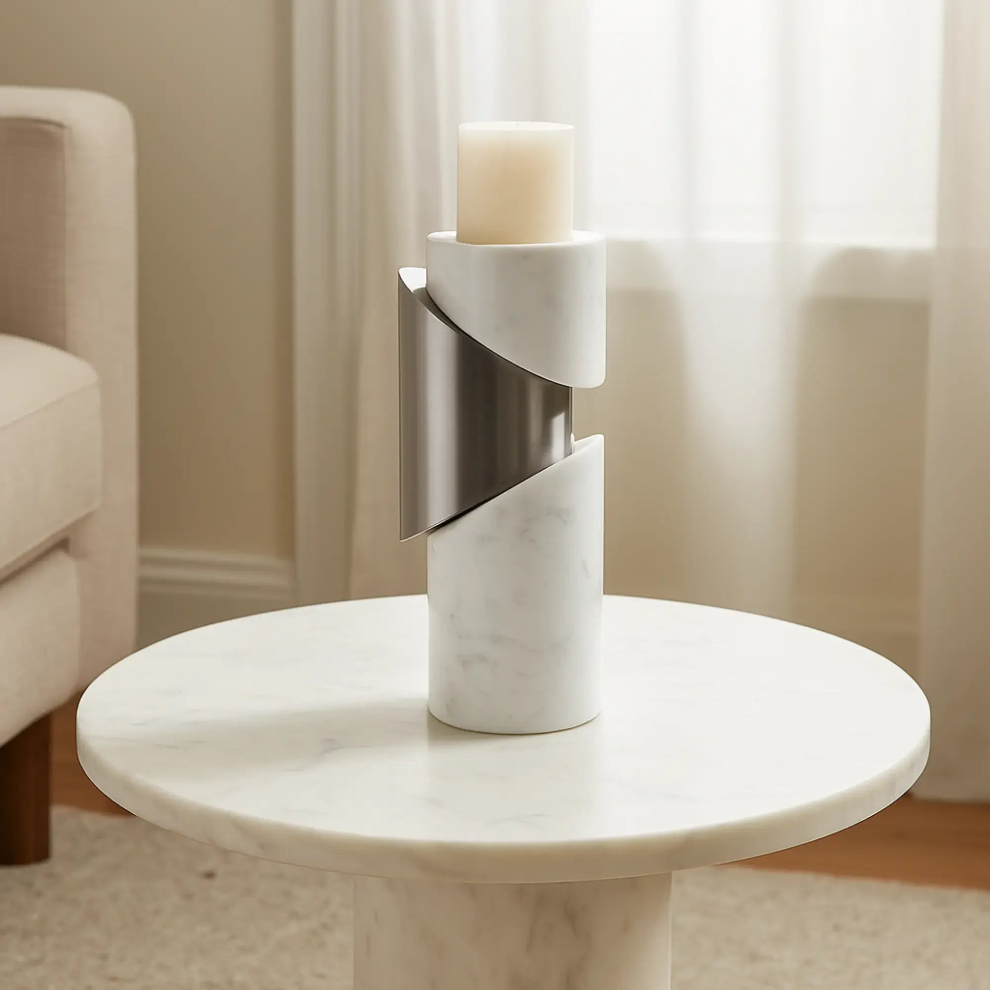 Kerzenhalter - Marmor mit Stahlakzent - Großer Kerzenständer Dekorativ Luce Métallique