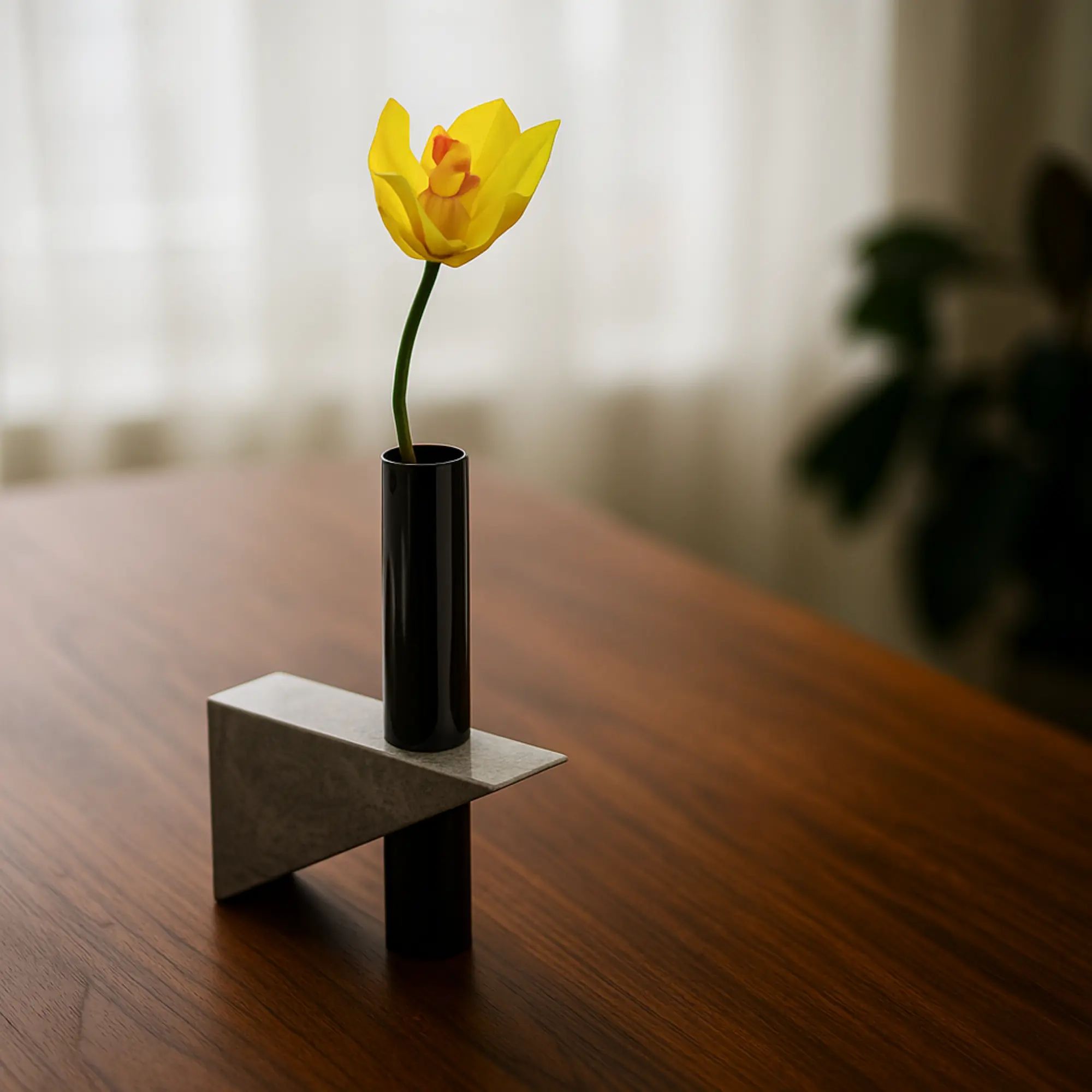 Tischvase - mit Marmorfuß - Designer Edelstahlvase moderne Marmorvase Zenith Groß
