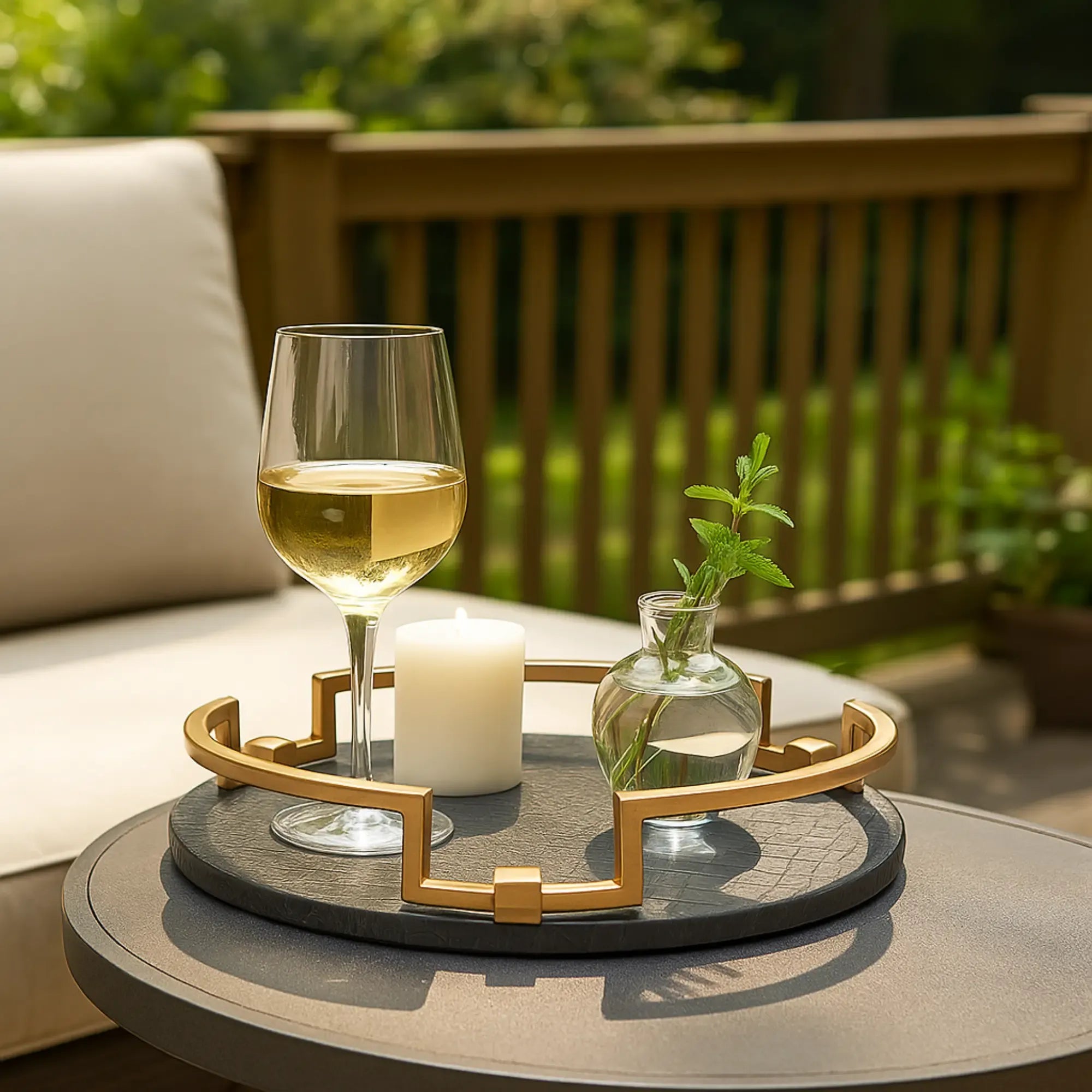 Serviertablett - mit Griff Lederoptik - Dekoratives Tablett rundes Tablett Eclipse Noir Default Title