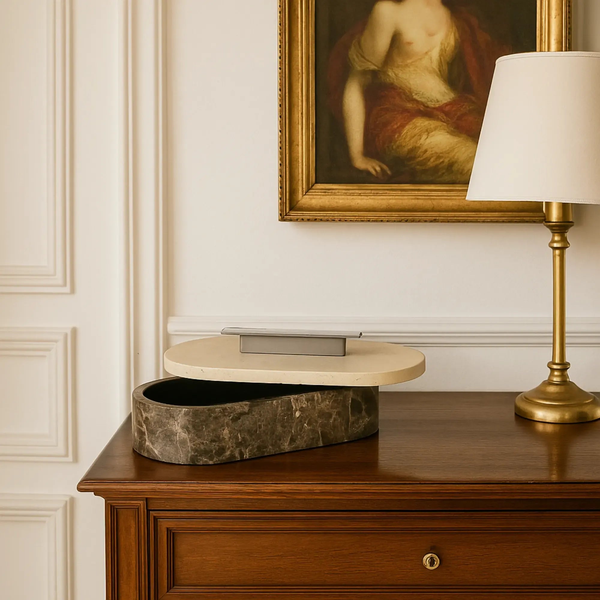 Marmordose - oval mit Deckel - Marmor-Schmuckkästchen schöne Box Roma Duo