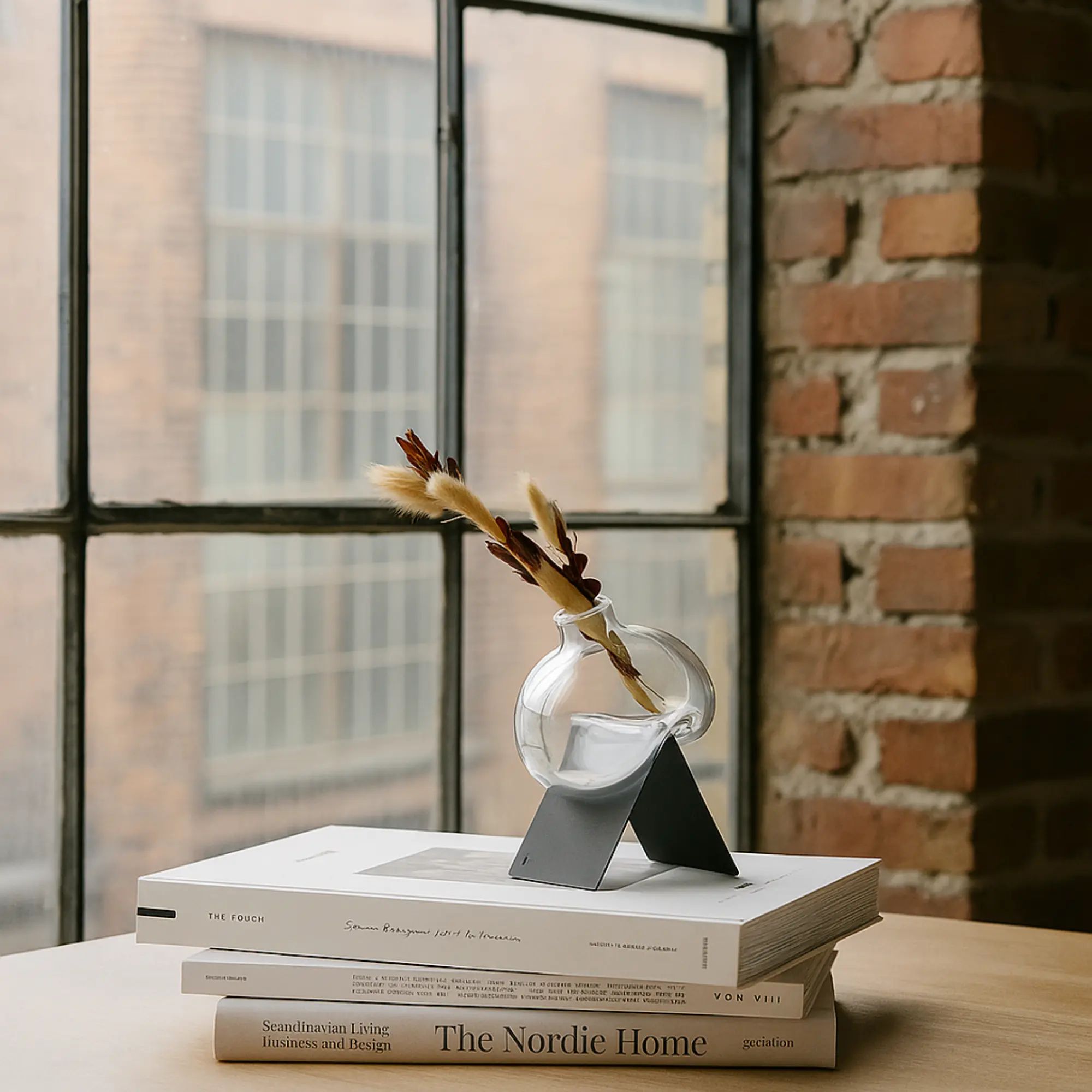 Dekorative-Vase - mit Metallgestell - Tischvase Glasvase für Deko oder Öle Odore Default Title