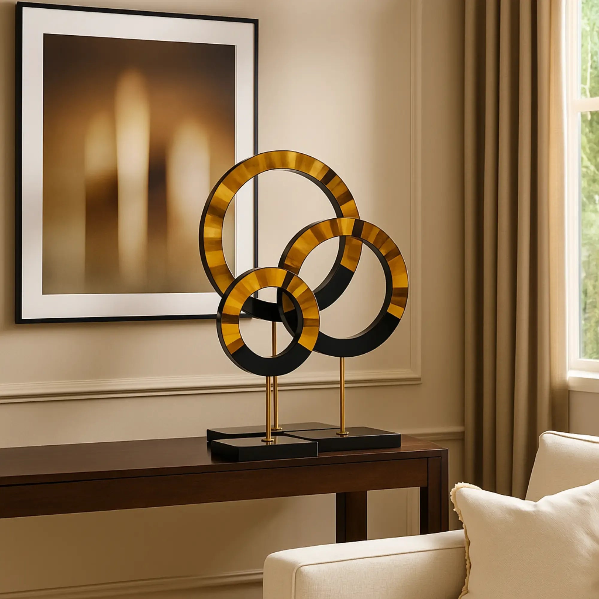 Dekoobjekt-Set - aus 3 Holzringen - Tisch und Regal Holzdekoration Designer Ringe Evidenza Gold