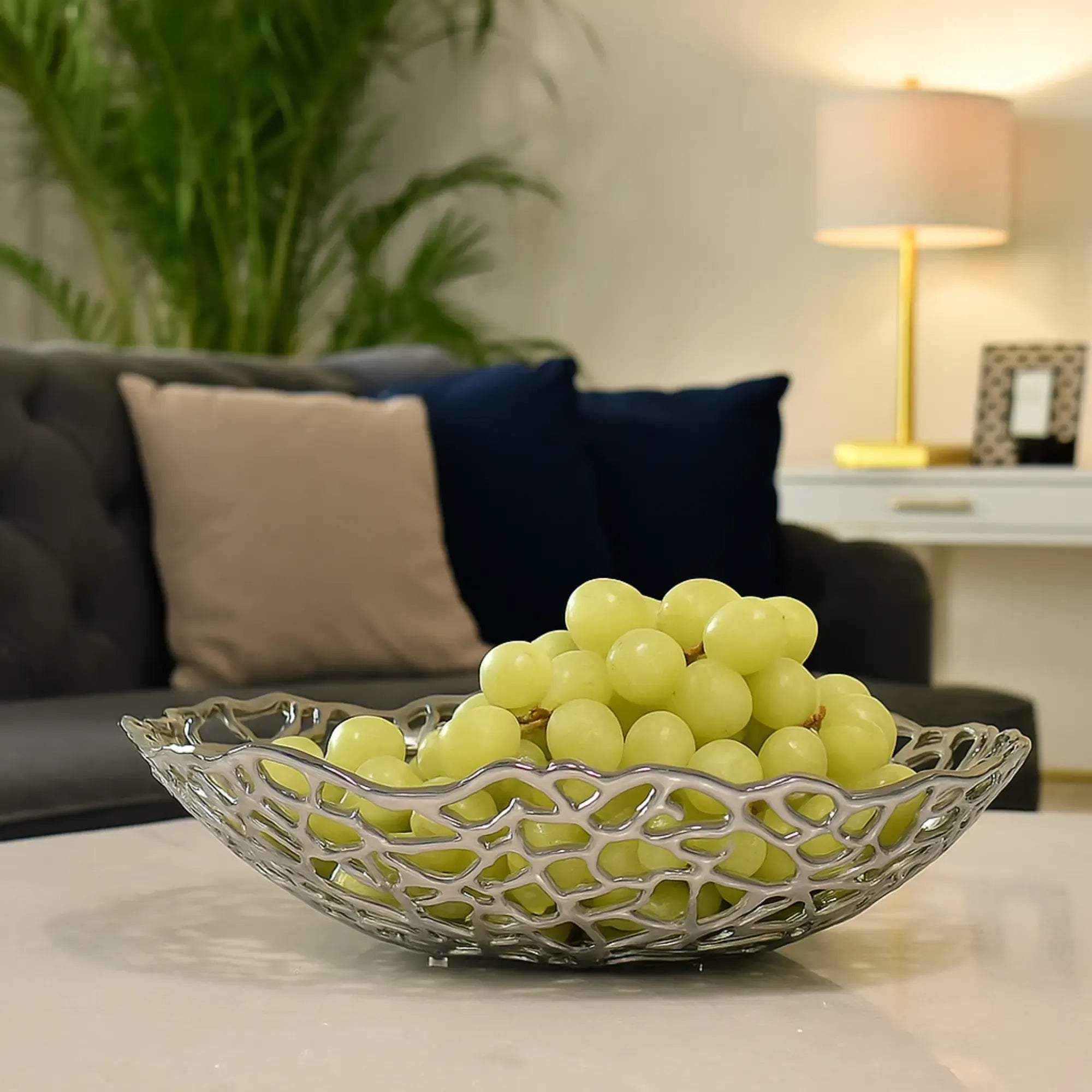 Obstschale - Korallenform - Edle Dekoschale Runde-Fruchtschale Spinnennetz Groß