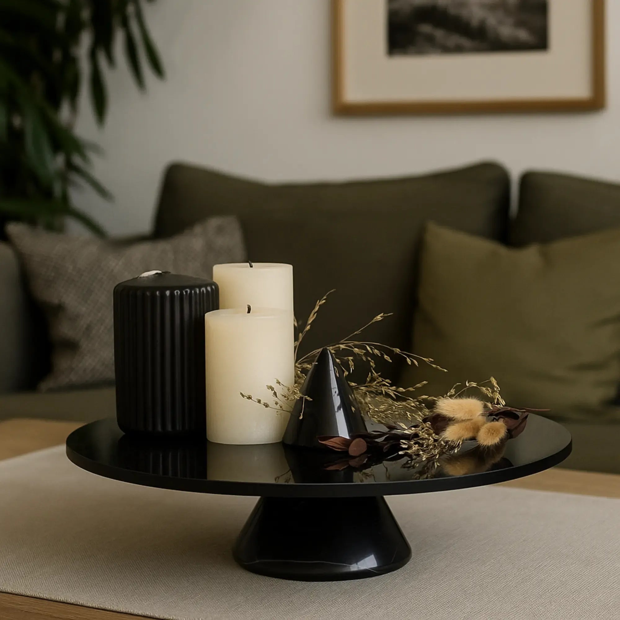 Servierplatte - rund mit Marmorfuß - Rauchglas Tortenplatte Dekoteller Équilibre Noir