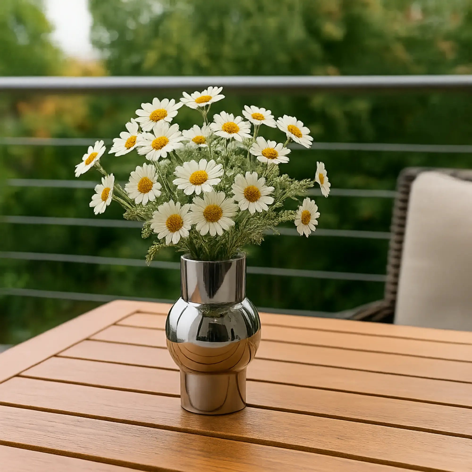 Edelstahlvase - rund Silber - Glänzende Designervase Loft Tischvase Reflective Arc