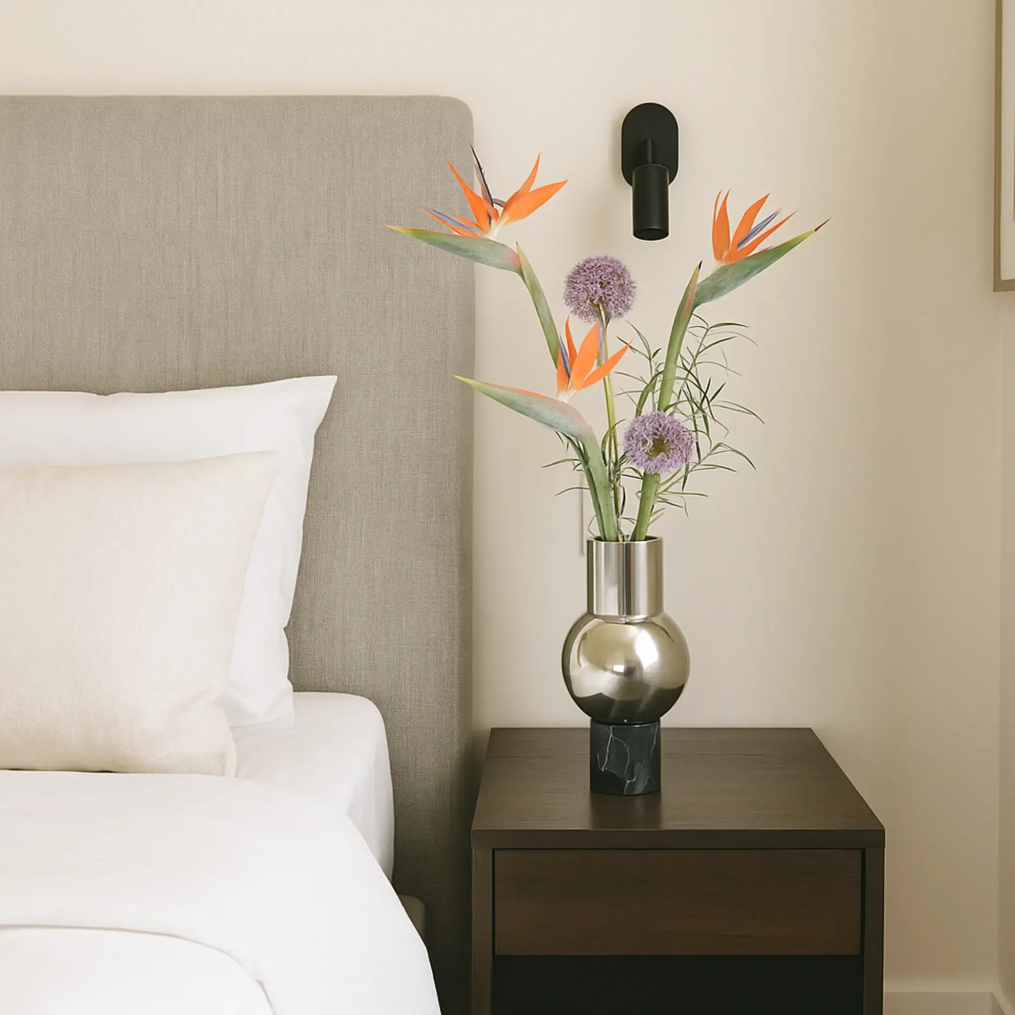 Vase - mit Marmorgestell - Runde Tischvase Edelstahlvase Fatroly