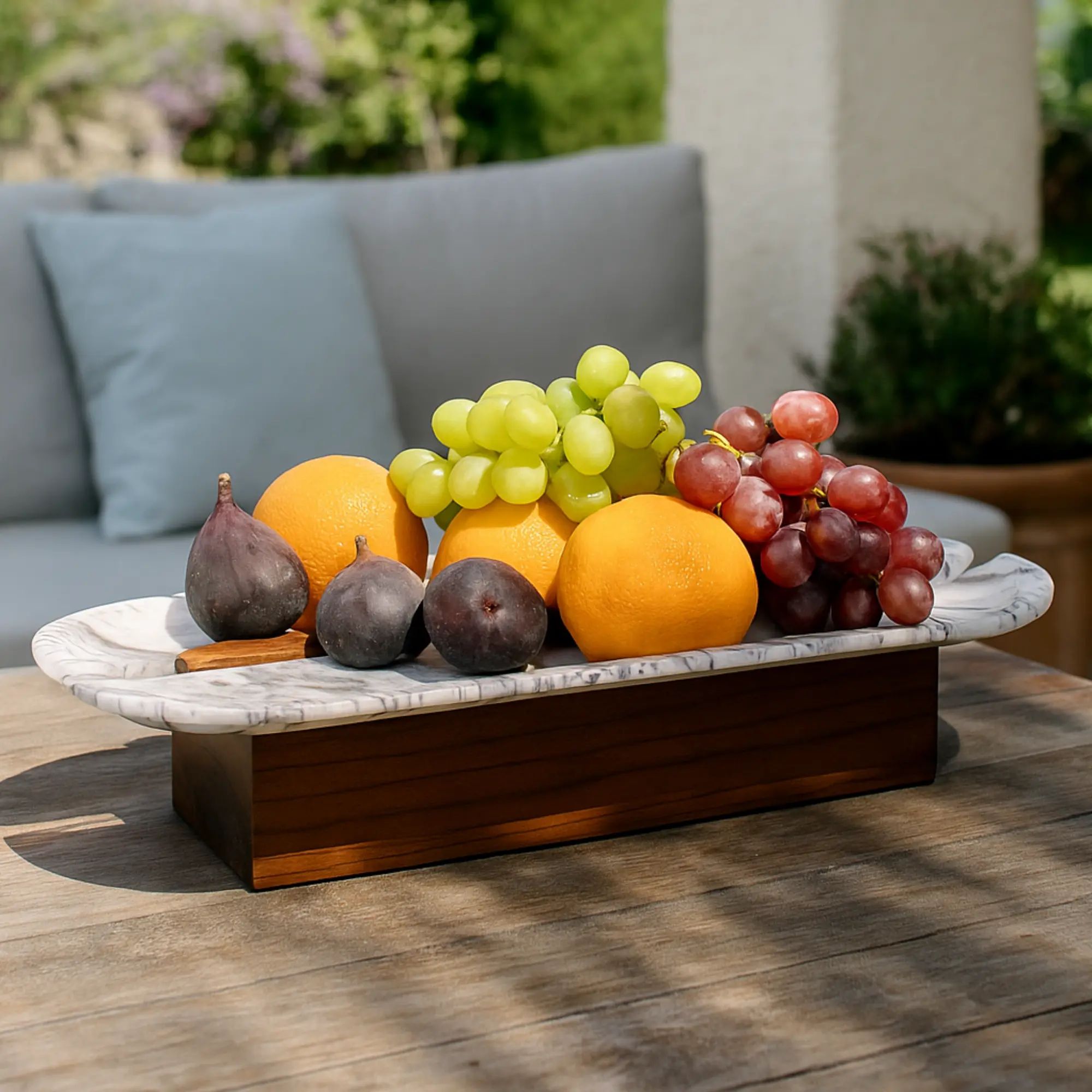 Marmorschale - auf Holzfuß - Designer Obstschale hochwertige Tischdeko Marbre Élégance Groß