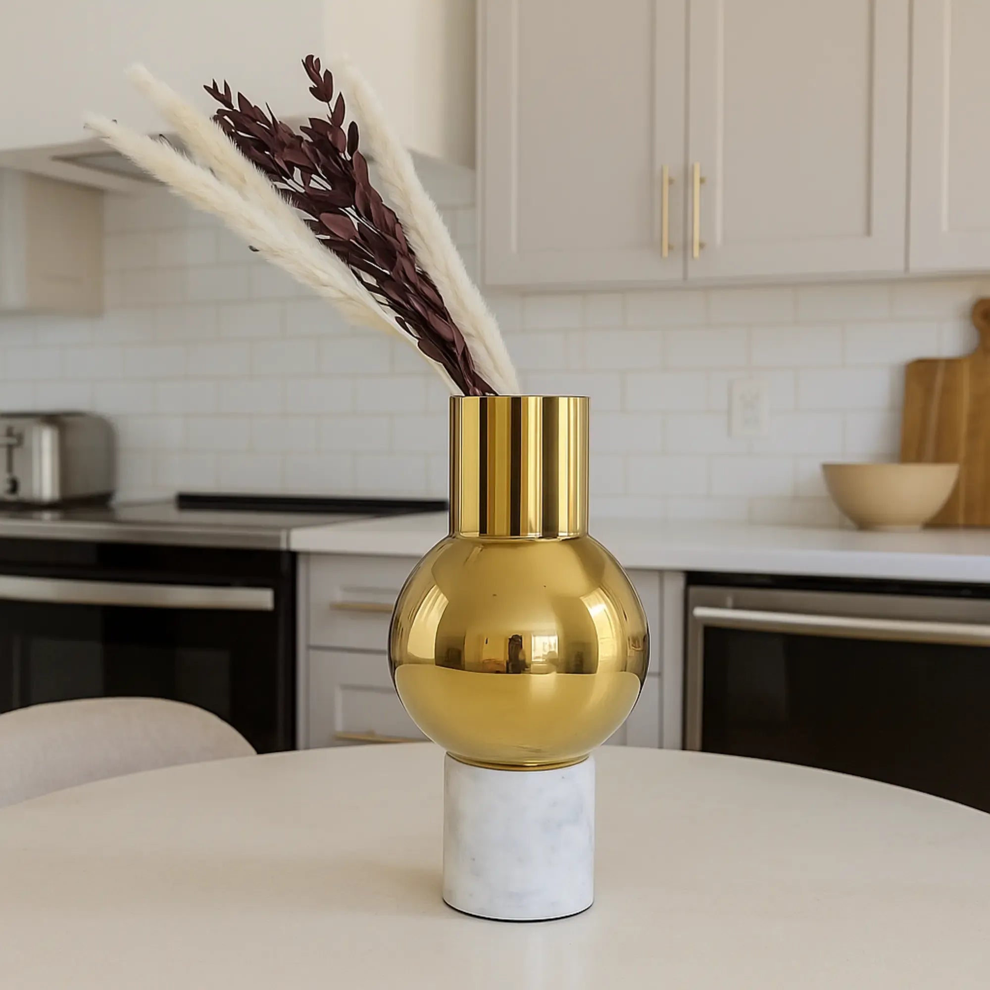 Vase - mit Marmorgestell - Runde Tischvase Edelstahlvase Fatroly Goldi