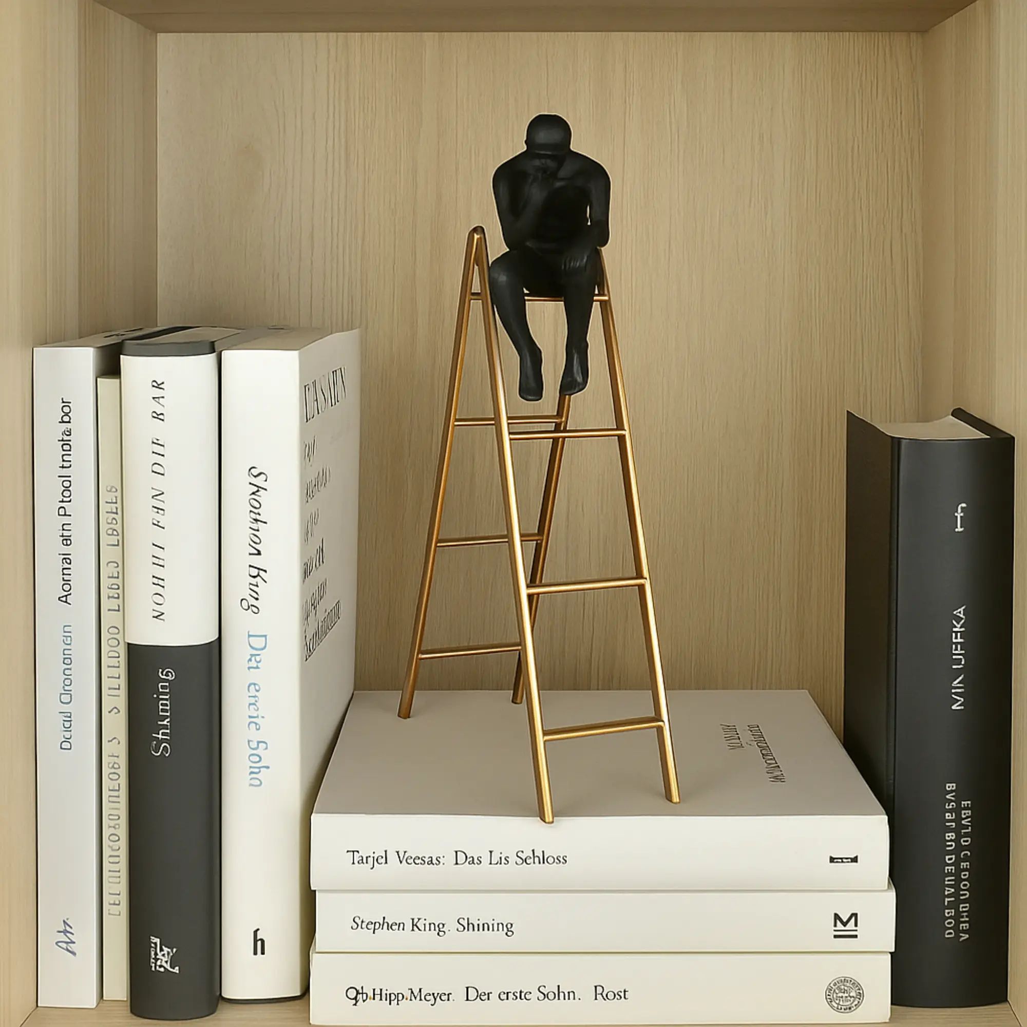 Denkerfigur - auf Leiter - Leiter Skulptur Rodin Hondo Antikgold