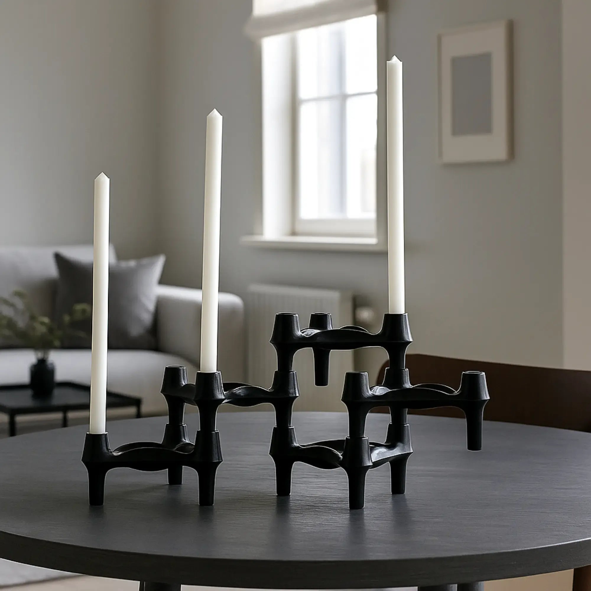 Kerzenständer - Modularer Kerzenhalter aus verchromtem Metallguss – BMF Nagel Design Trinitas Schwarz