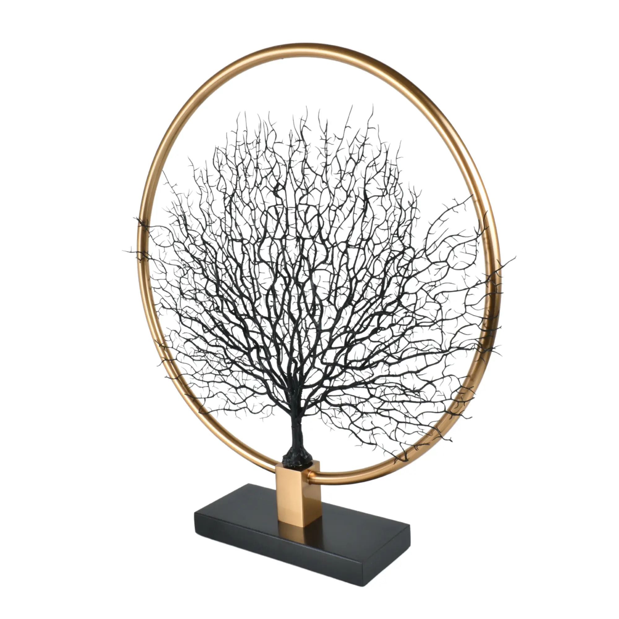 Dekoobjekt - Rund auf Marmorfuß - Edle Deko- Baumskulptur Goldring Zauberbaum Default Title