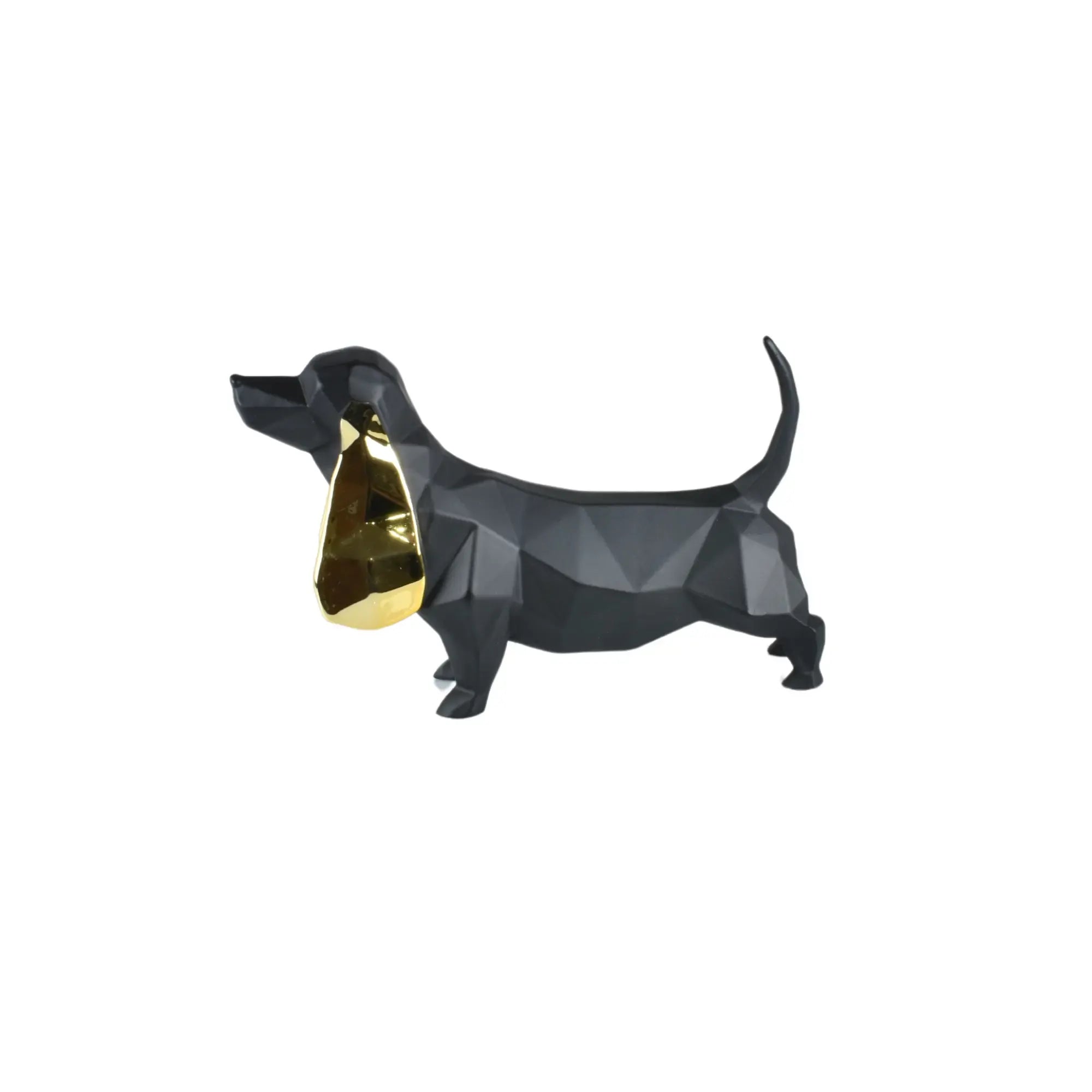 Tierfigur - Dackel - Hundfigur eckig mit Gold oder Roten ohren Teckel Schwarz-Gold