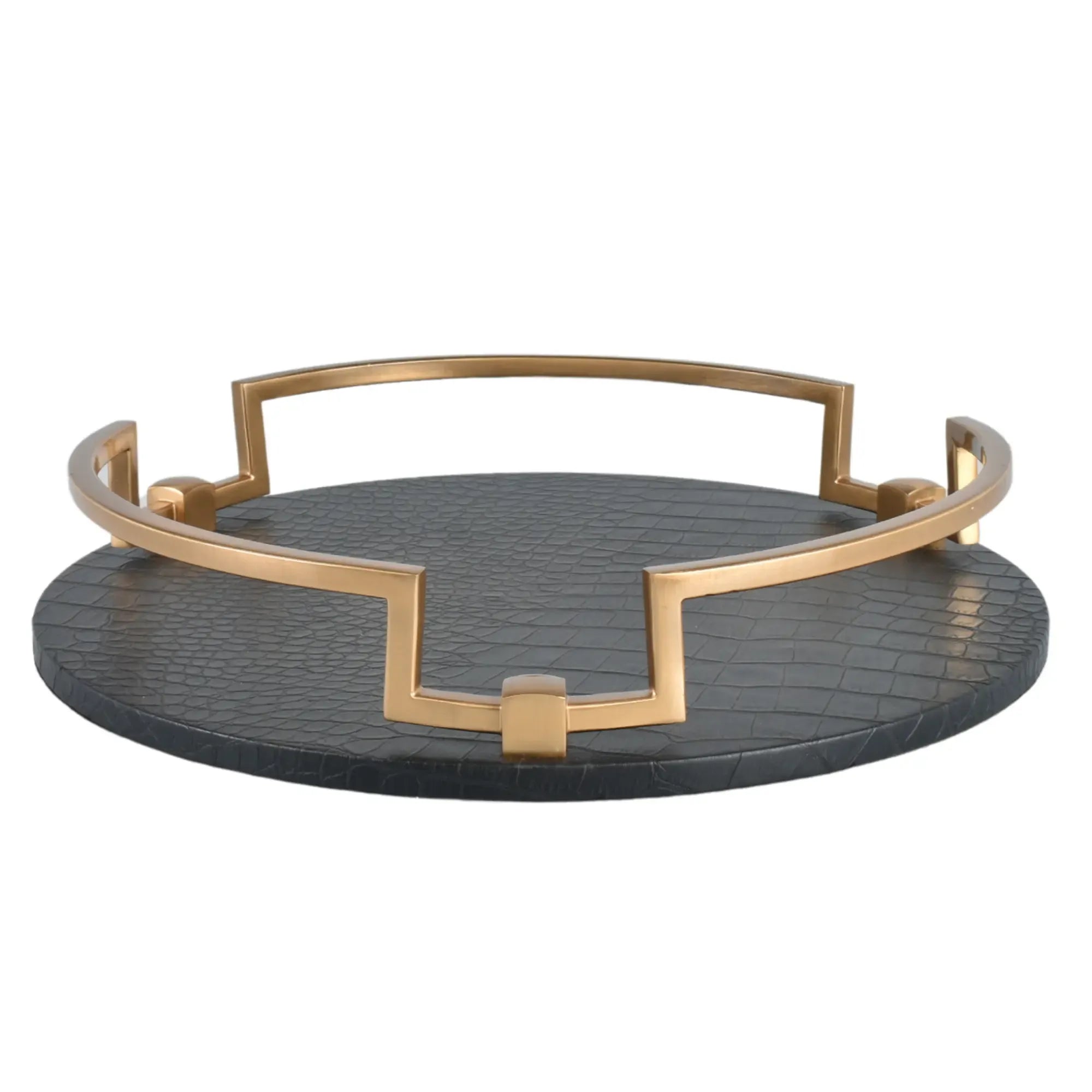 Serviertablett - mit Griff Lederoptik - Dekoratives Tablett rundes Tablett Eclipse Noir Default Title