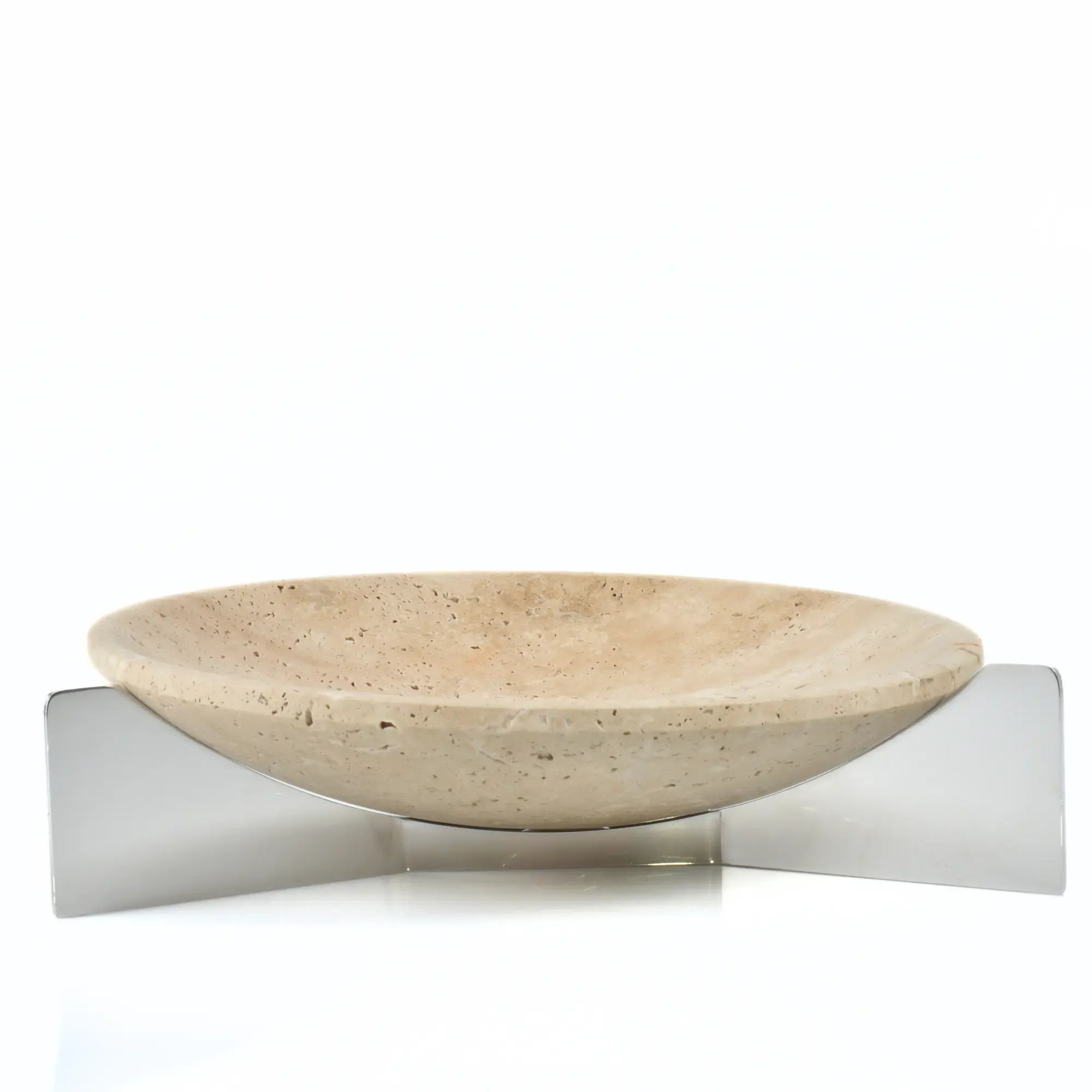 Travertinschale - rund auf Gestell - Servierschüssel Designer Ablageschale Argos