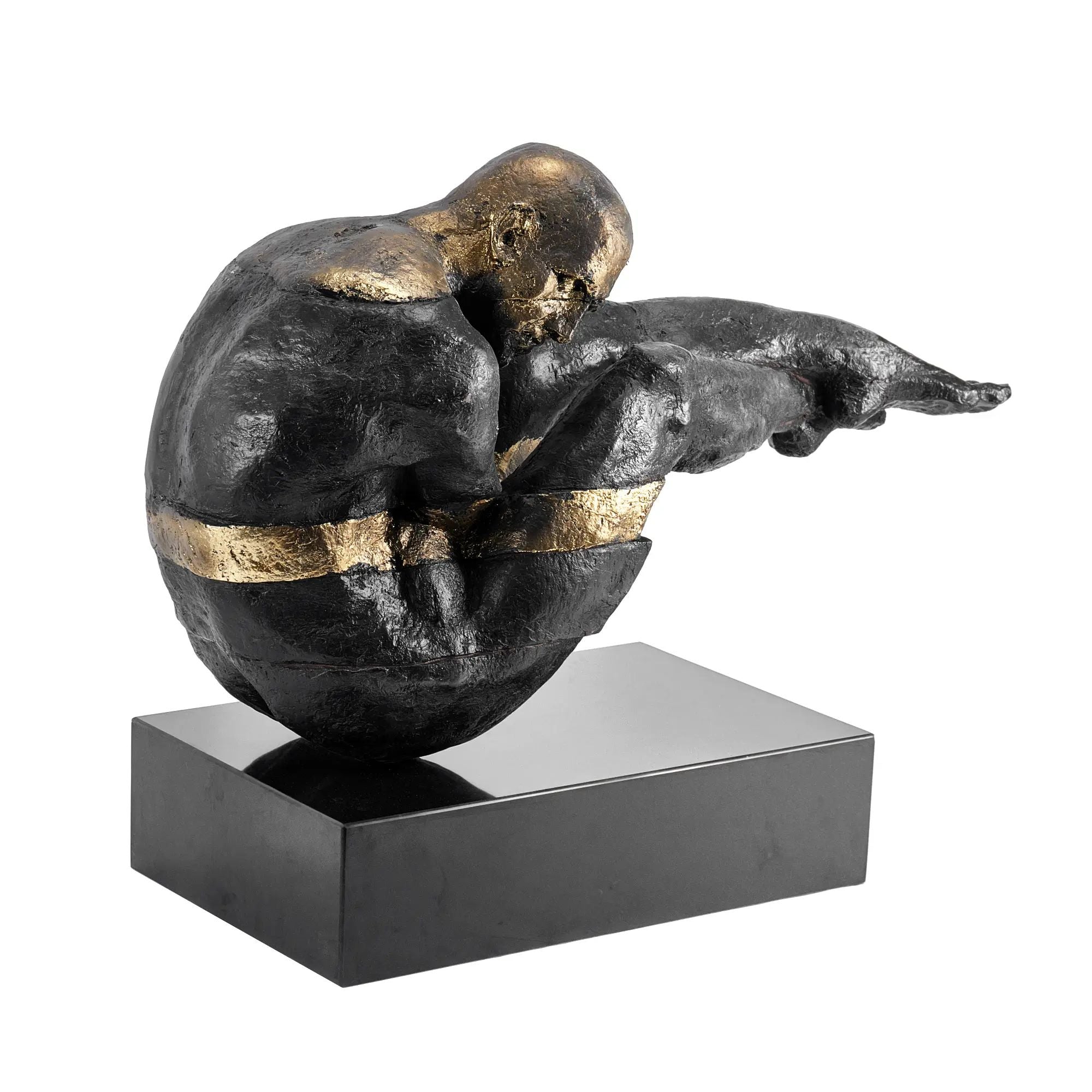 Kunststein-Skulptur - gebeugte Menschenfigur - Kunststein auf Sockel Human Arc Schwarz