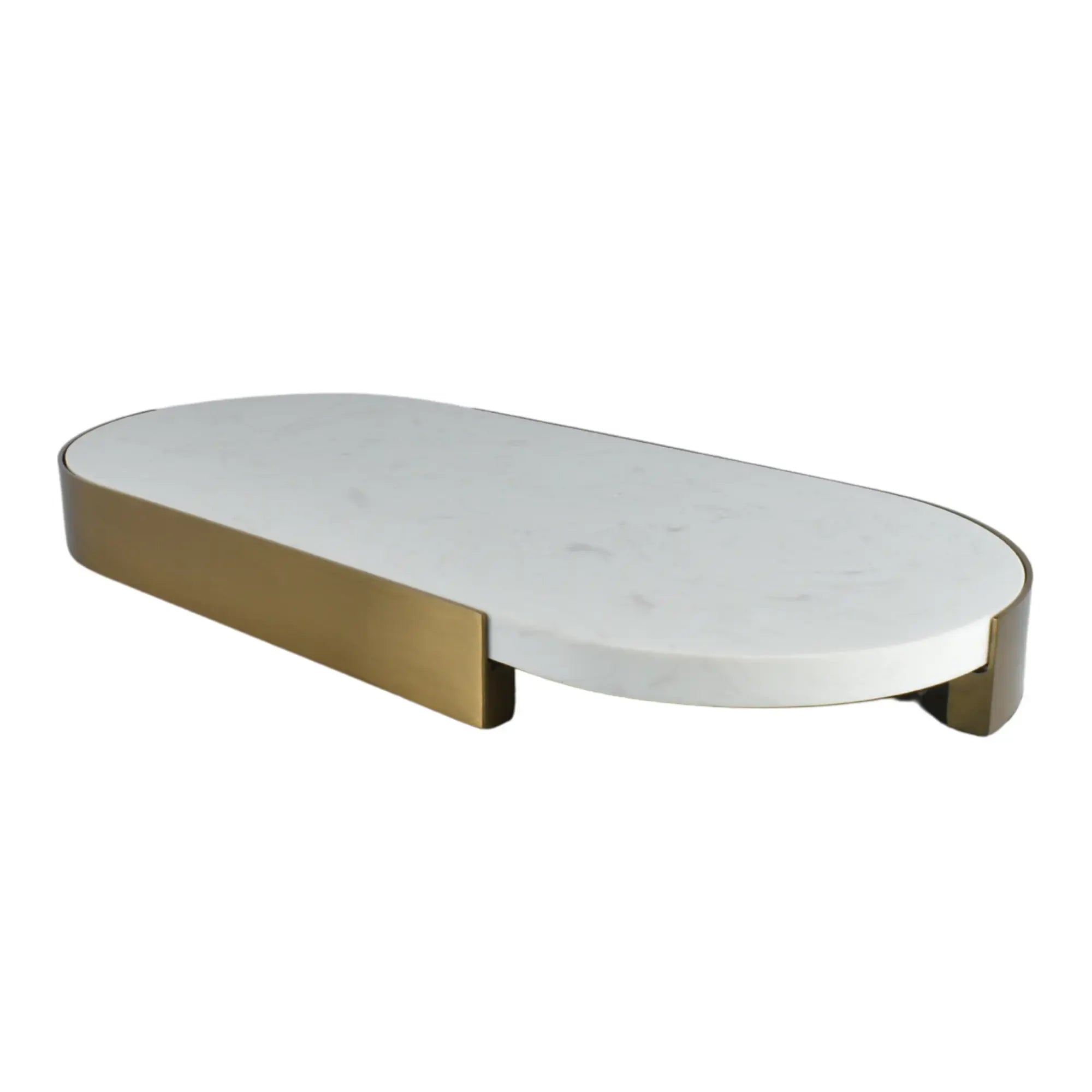 Marmortablett - oval mit Goldkante - Luxus Serviertablett Dekorationsplatte Plateau Élégance Groß