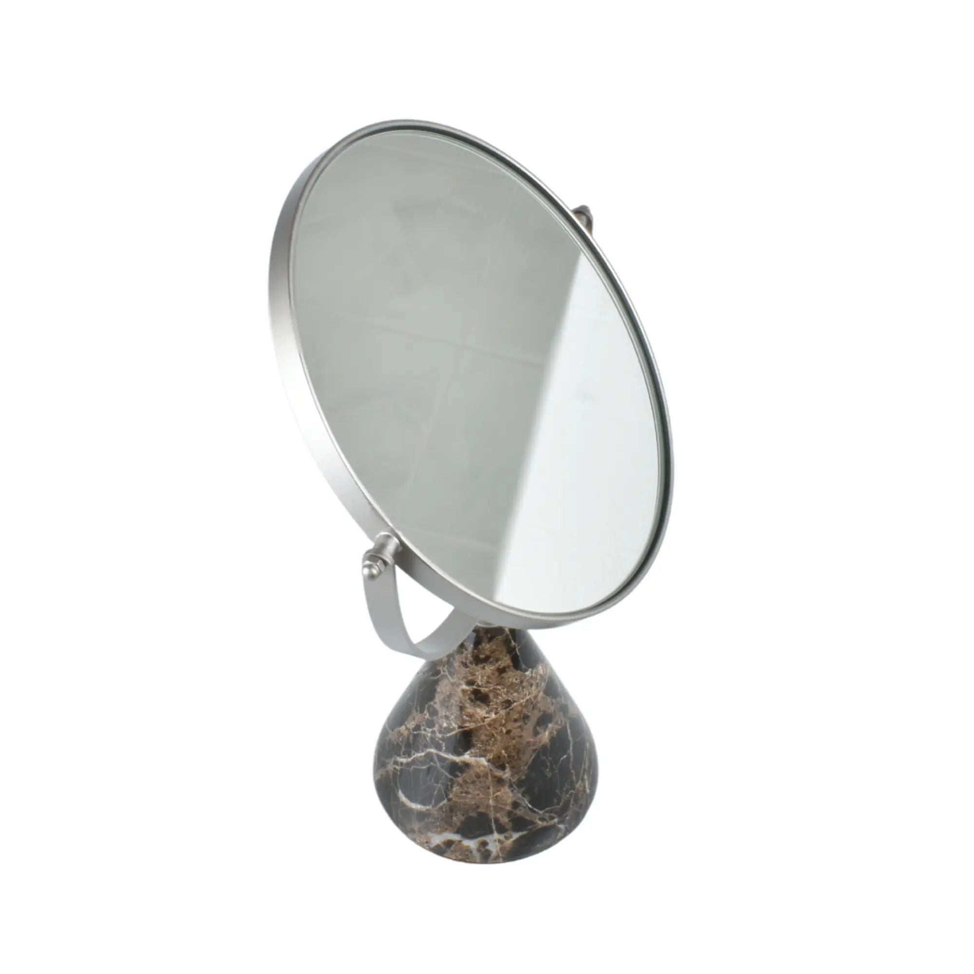 Kosmetikspiegel - drehbar auf Marmorfuß - Edles Schminkspiegel rundes Kosmetikspiegel Reflector Luxe Braun