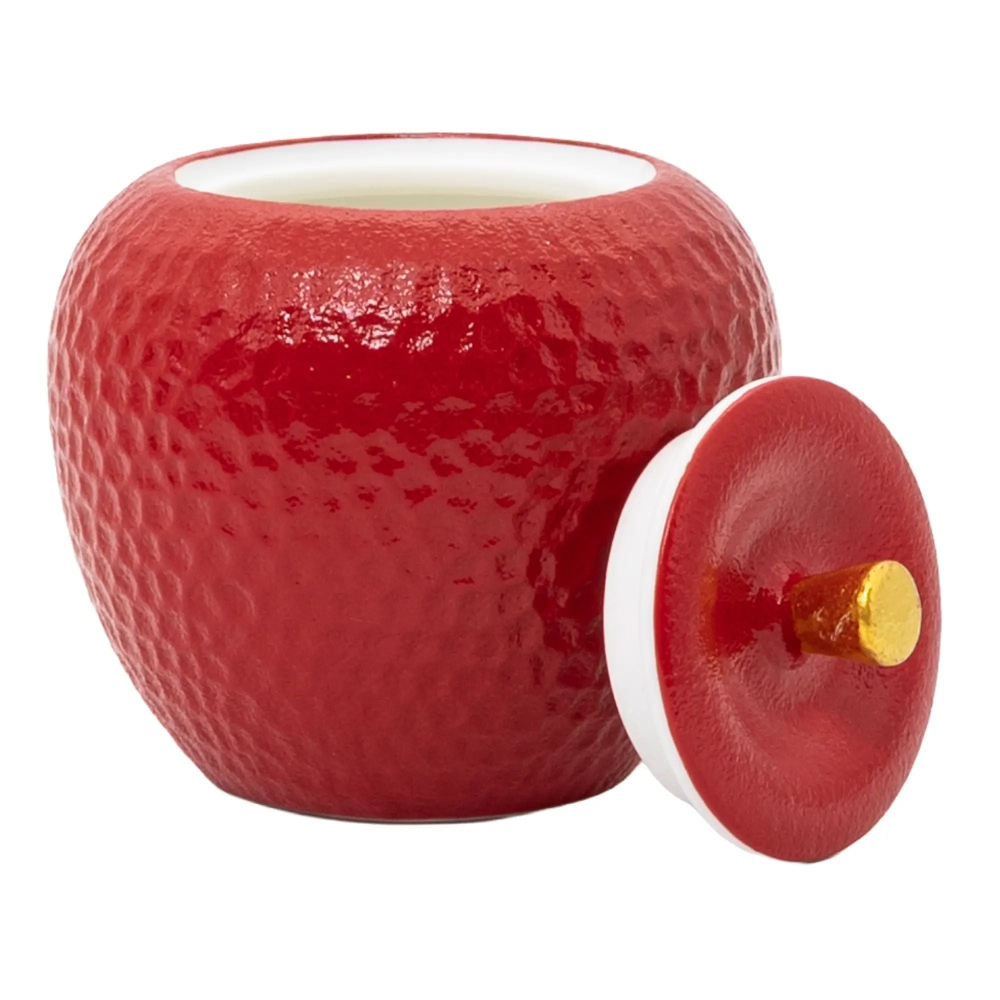 Duftkerze - nachaltige Kerze in Keramik-Dose Apfelform - Aromakerze Apfel Zitronenrosen