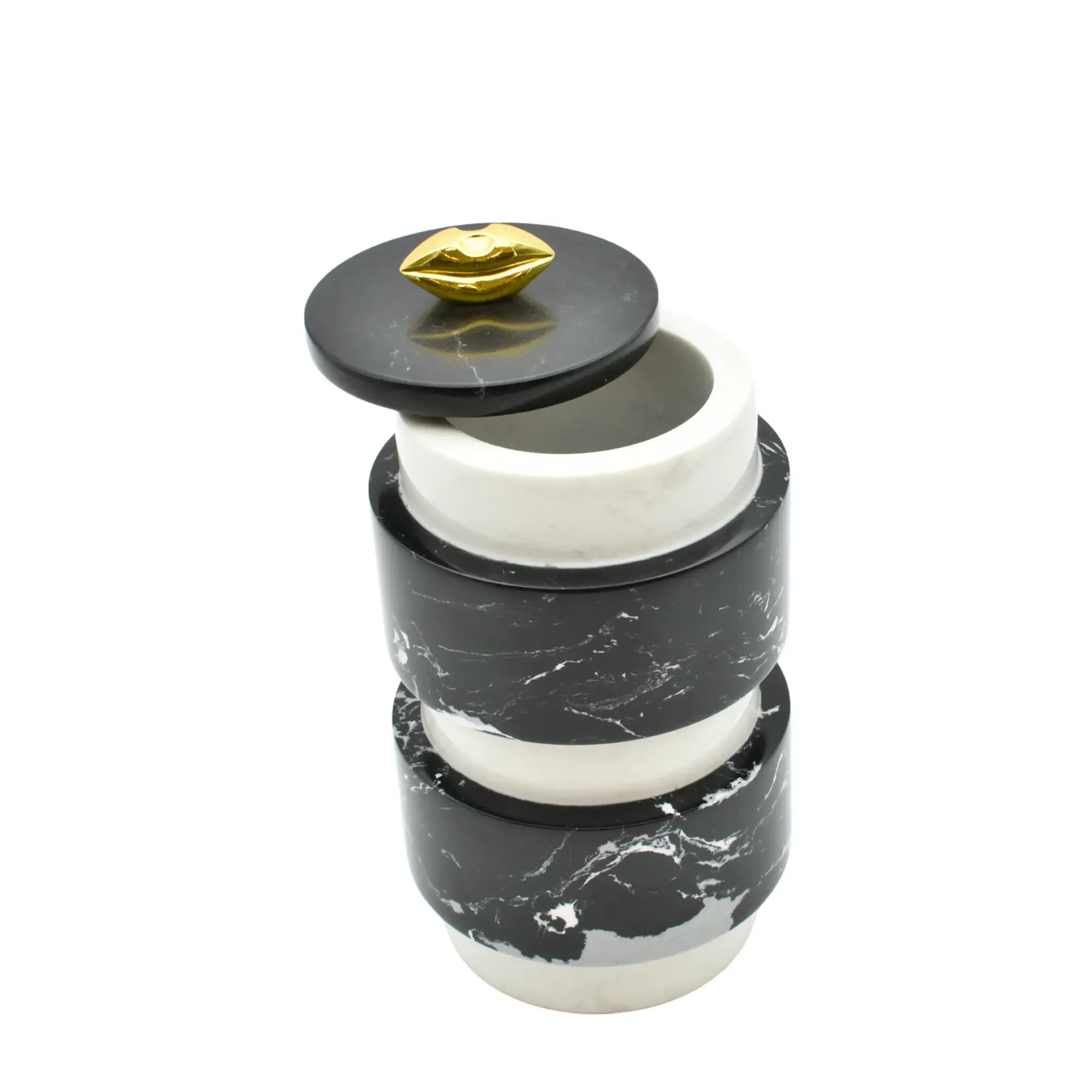 Schmuckkästchen - mit Deckel rund - Design Marmordose Dekorative Schmuckaufbewahrung Piernas Noir