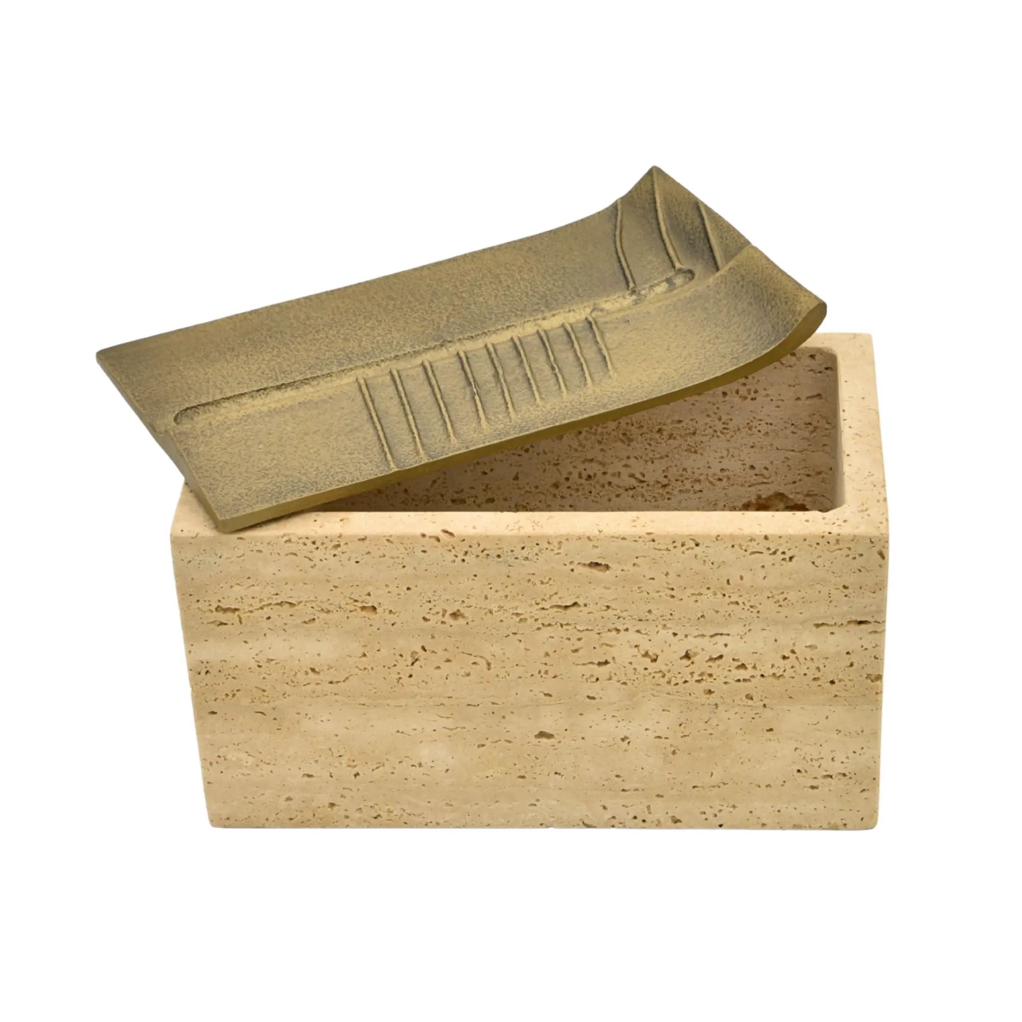 Aufbewahrungsbox - Schmuckdose aus Naturstein mit Messing-Deckel - Rechteckige Designbox Zeitlose Ablage Cassetta Aurea Groß