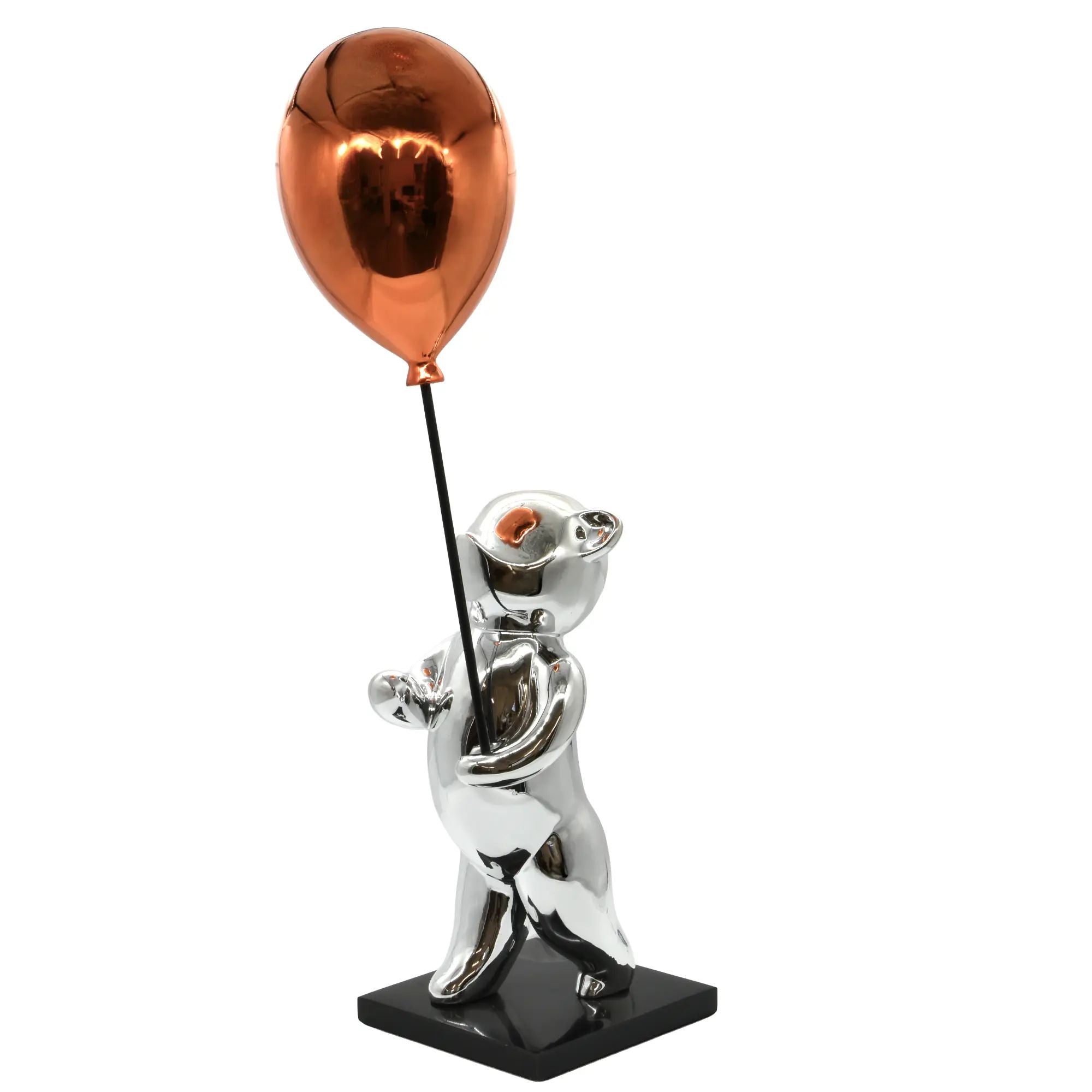 Cartoonfigur - Skulptur – Cartoon Chrom-Bär mit Ballon – Pop-Art Designobjekt Argentum Nan