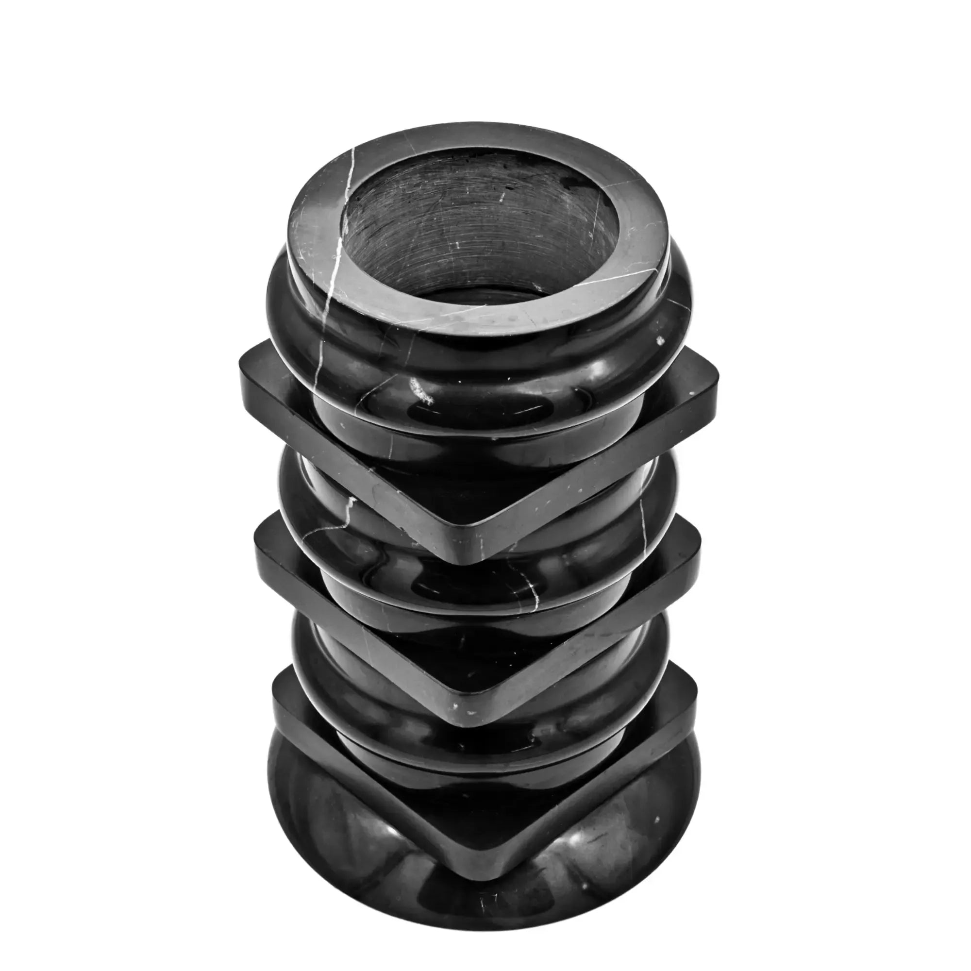 Marmordeko - mit Dekosäule - schwere runde Dekovase Fortaleza schwarz