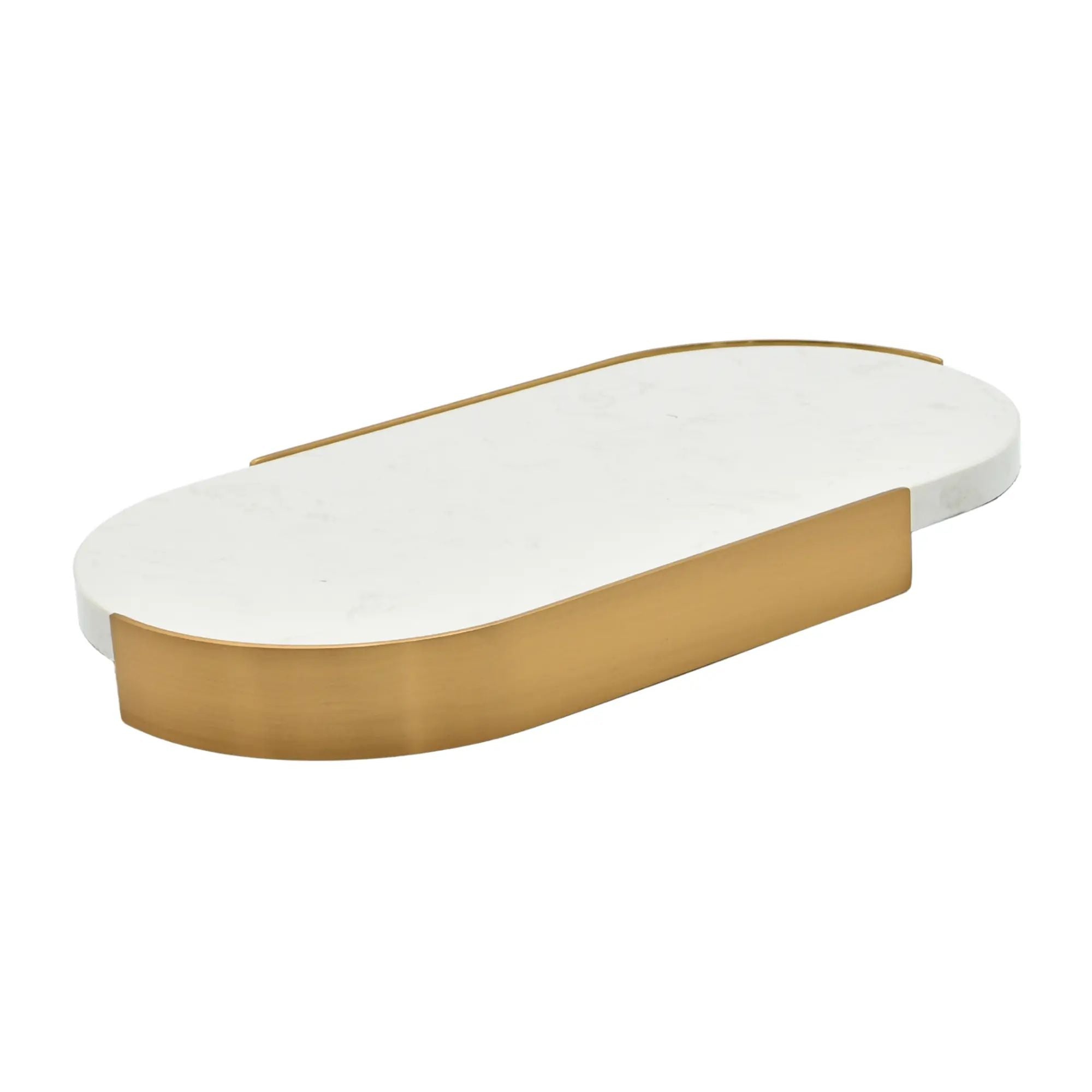 Marmortablett - oval mit Goldkante - Luxus Serviertablett Dekorationsplatte Plateau Élégance Klein