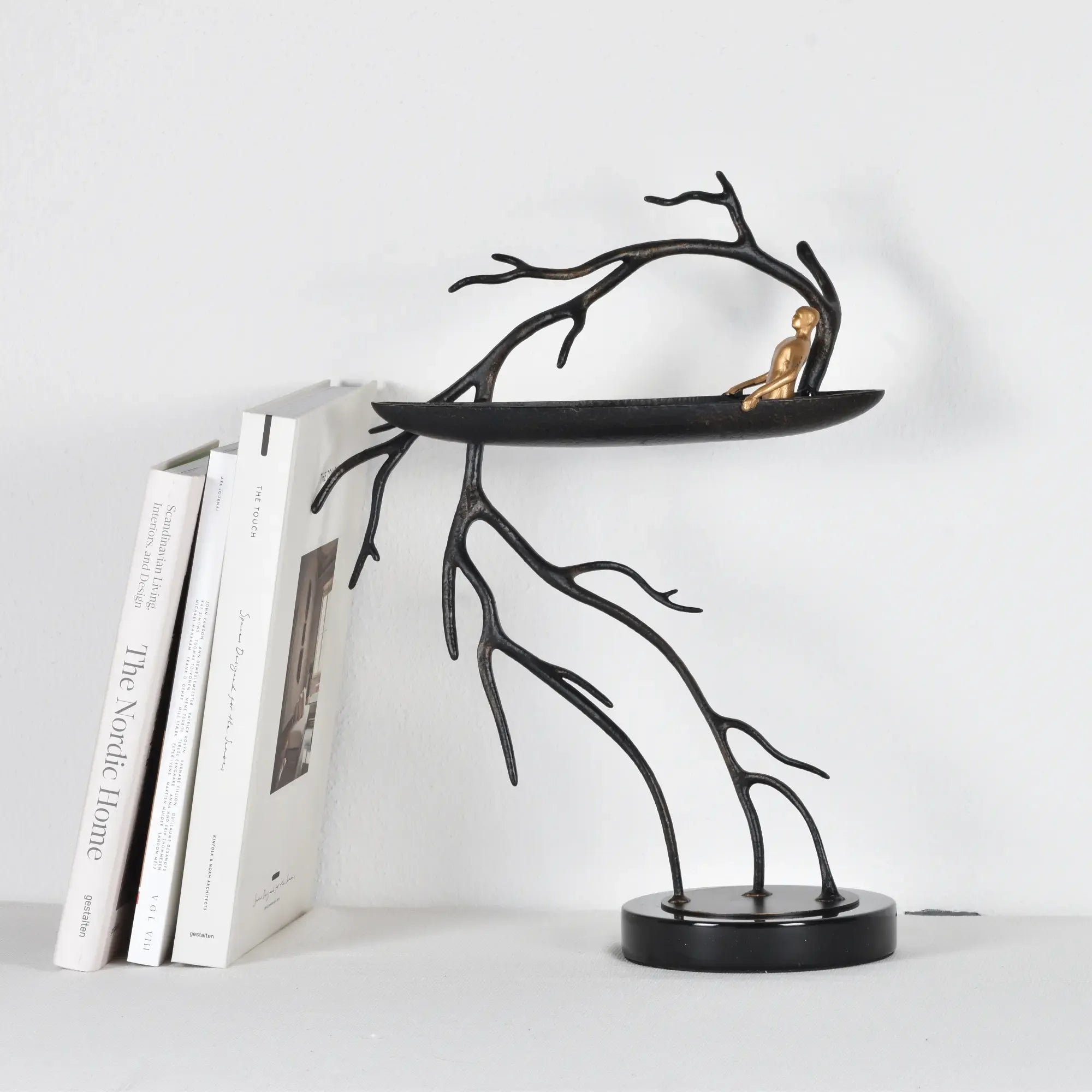 Dekofigur - mit Baum und Boot - Metall Deko Skulptur Rameur