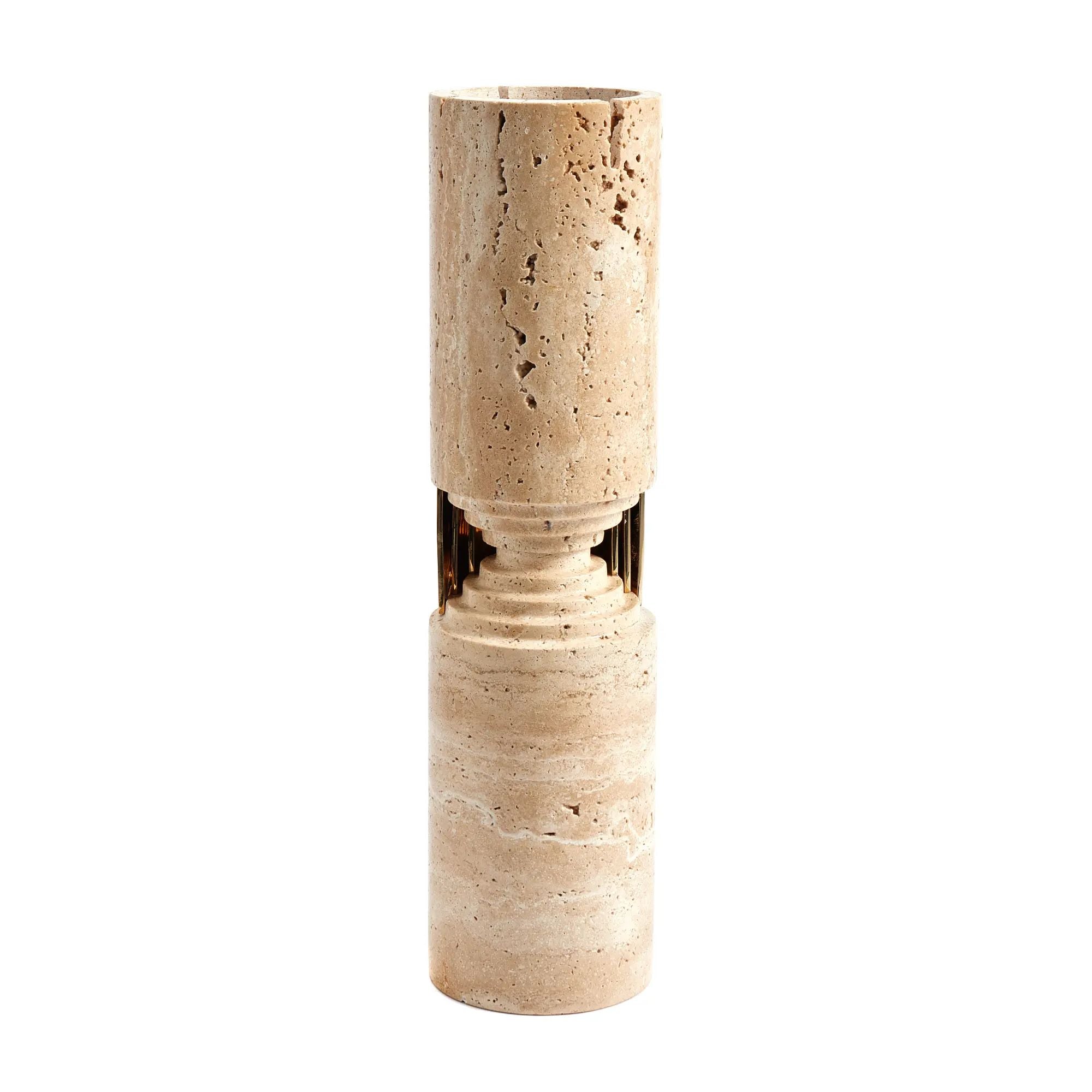 Dekovase - mit Goldakzenten - Große Natursteinvase Travertin Designvase Argos Default Title