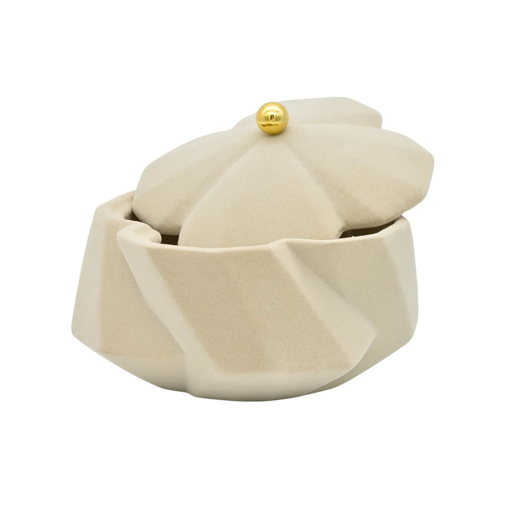 Schmuckkästchen - mit Deckel aus Samt - Blütenform Schmuckdose schöne Deko-Dose Velvet Bloom Beige