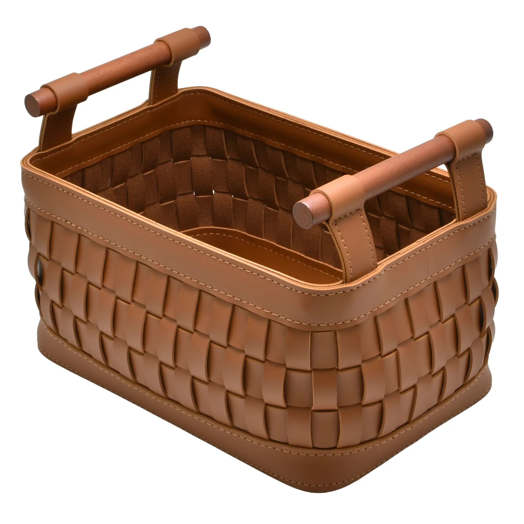 Aufbewahrungskorb - Lederkorb geflochten mit Holzgriffen – Aufbewahrungskorb Kosmetik Organizer Panier Nan