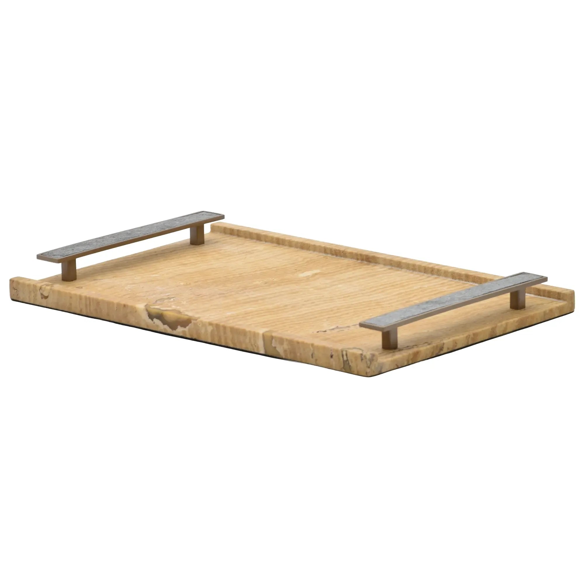 Tablett - Naturstein mit Metallgriffen - Serviertablett – Rechteckiges Marmortablett Servierplatte Aurea Nan