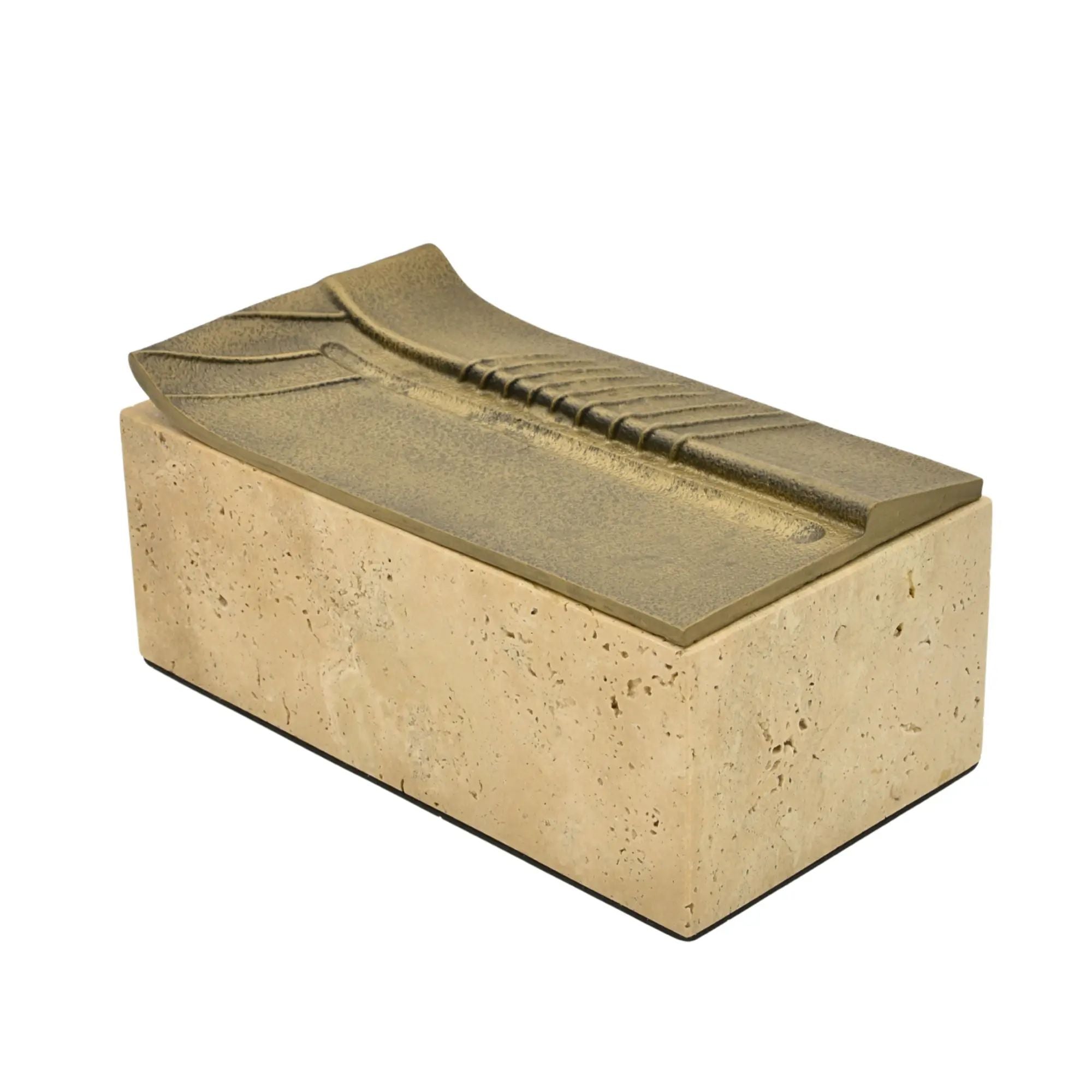 Aufbewahrungsbox - Schmuckdose aus Naturstein mit Messing-Deckel - Rechteckige Designbox Zeitlose Ablage Cassetta Aurea Klein