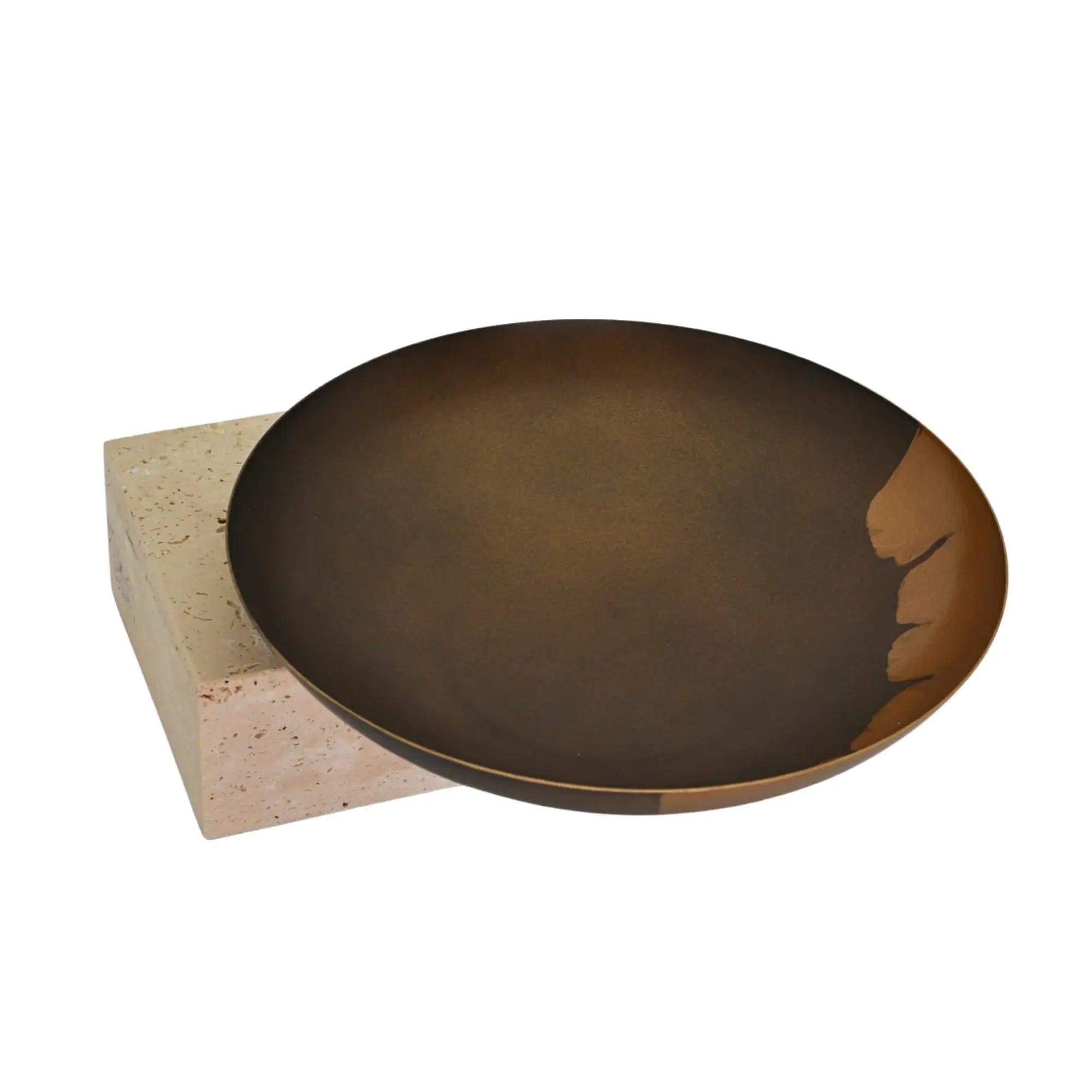 Runde-Schale - mit Travertinsockel - Unikale Dekoschale bronze Obstschale Romano