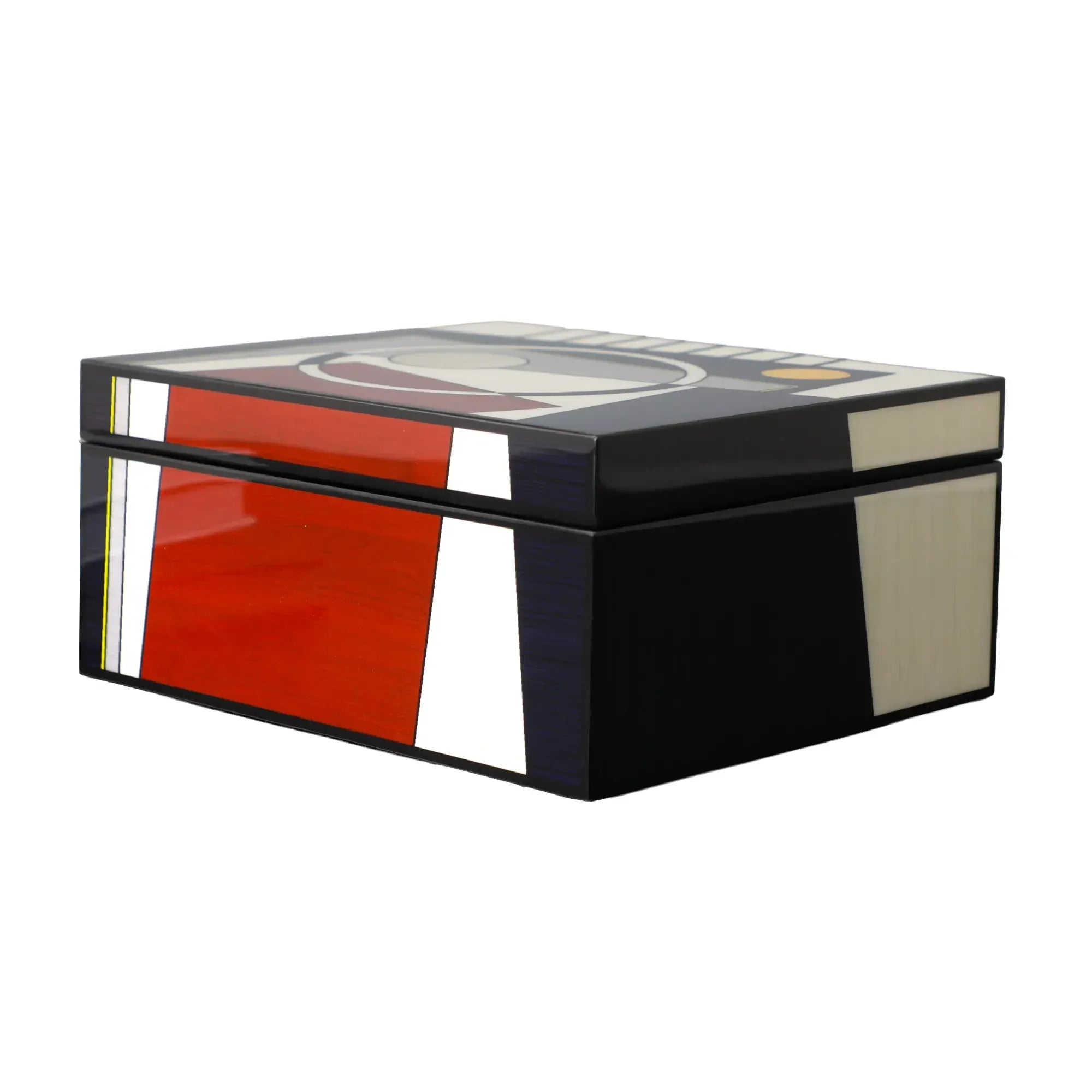 Schmuckbox - Schmuckdose grafisch – lackiertes Holz mit Harzintarsien – Art-Déco Design Orphée Nan