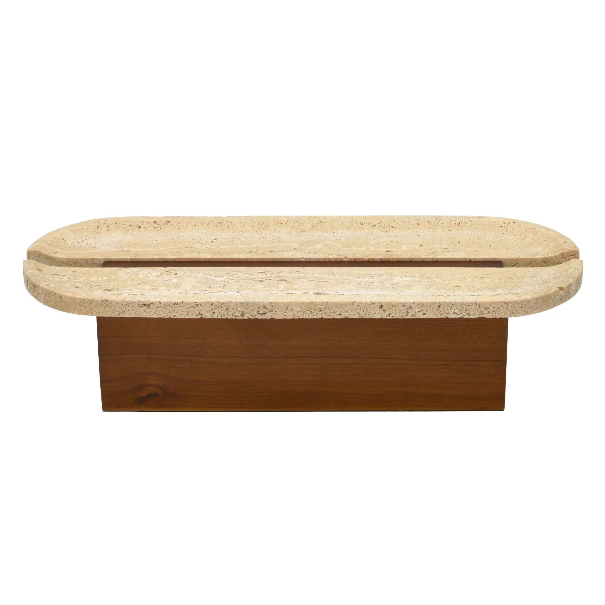 Standschale - rund auf Holzfuß - Obst- Dekoschale Travertinschale Numa Oval